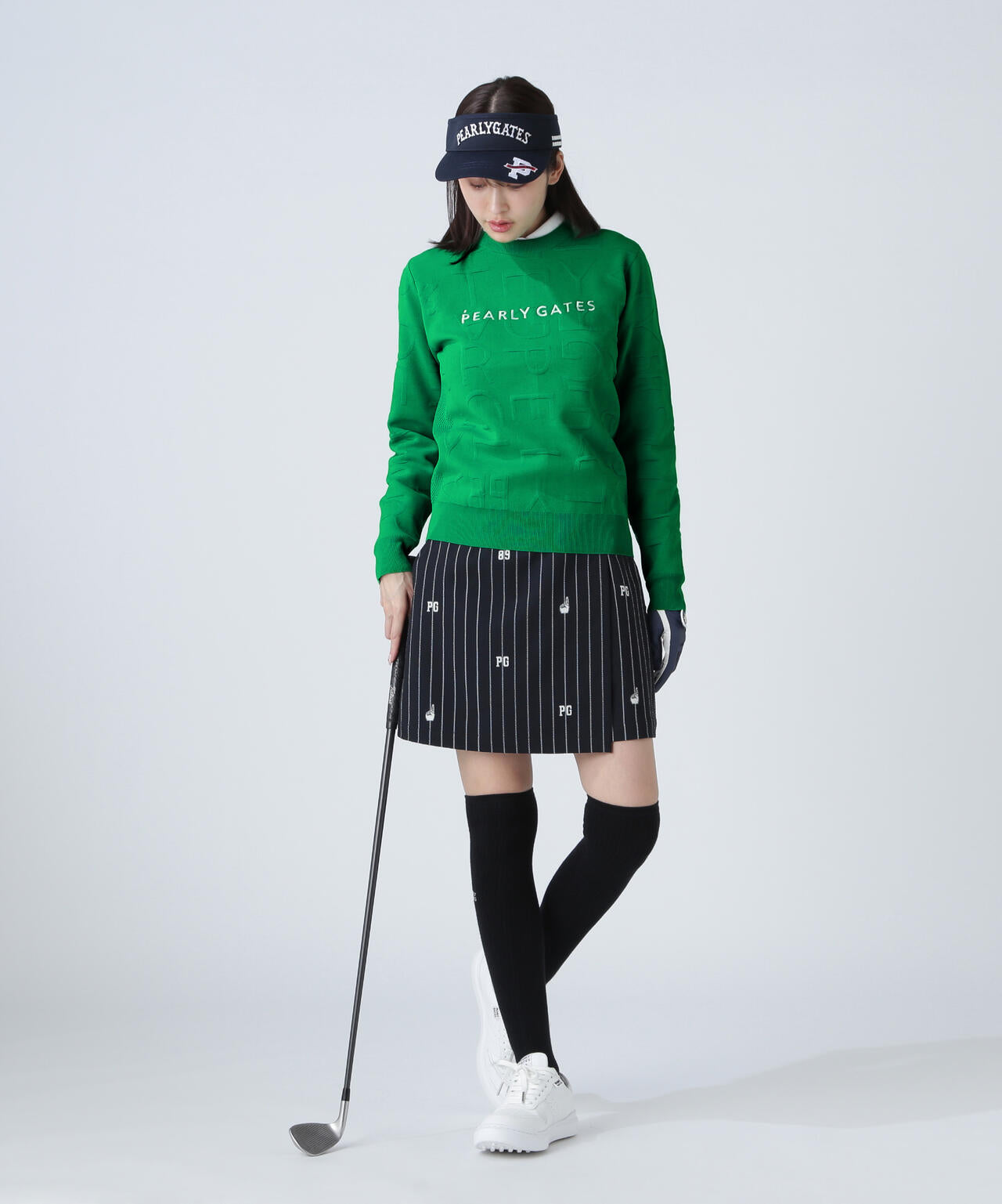 14Gクルーネックニットプルオーバー ＜ジャガードロゴ総柄＞