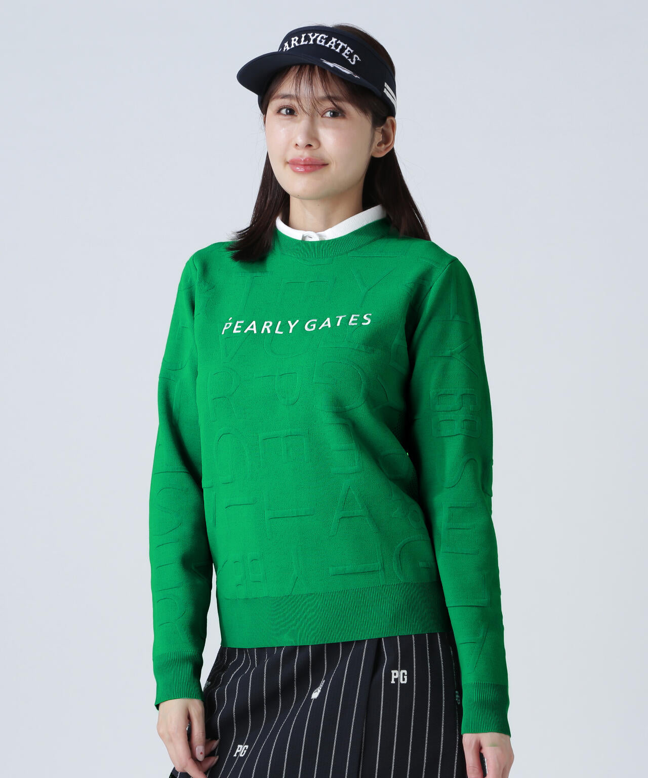 14Gクルーネックニットプルオーバー ＜ジャガードロゴ総柄＞