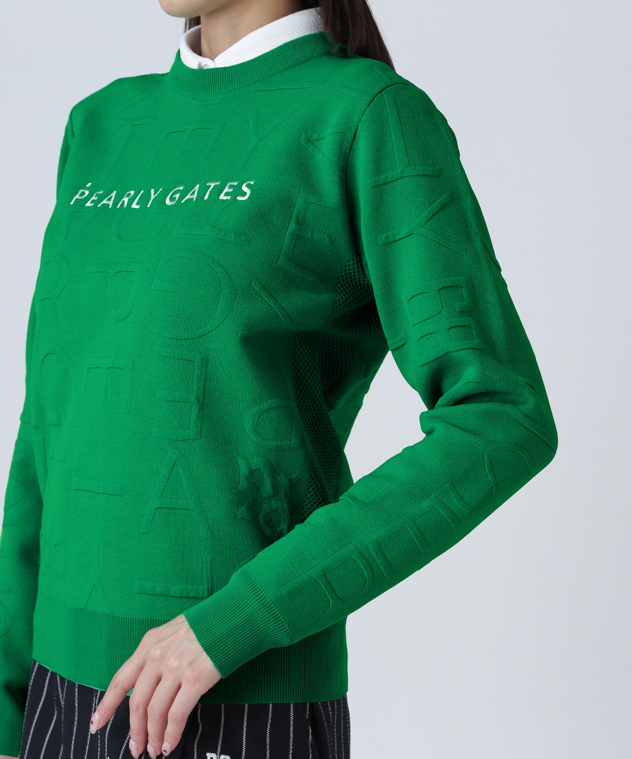 14Gクルーネックニットプルオーバー ＜ジャガードロゴ総柄＞