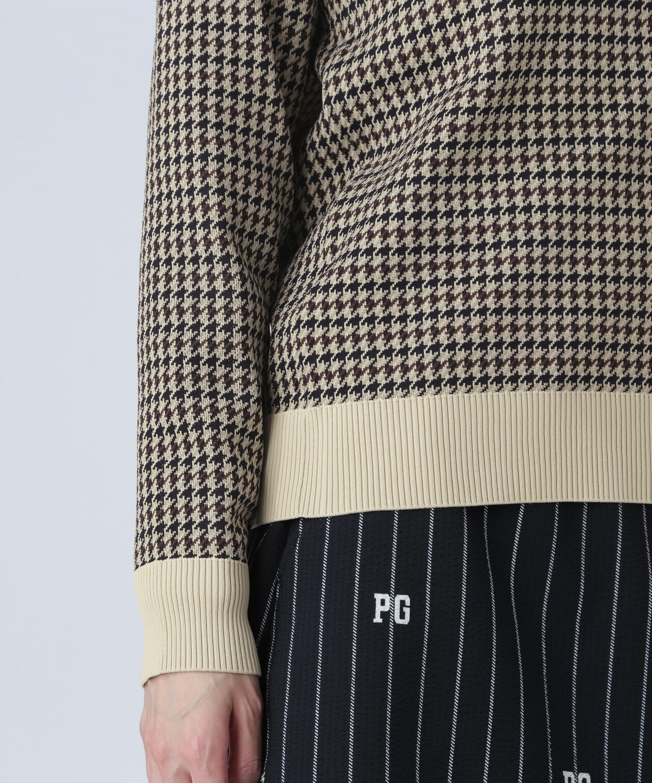 14Gダブルジャガードクルーネックニットプルオーバー ＜ガンクラブチェック柄＞