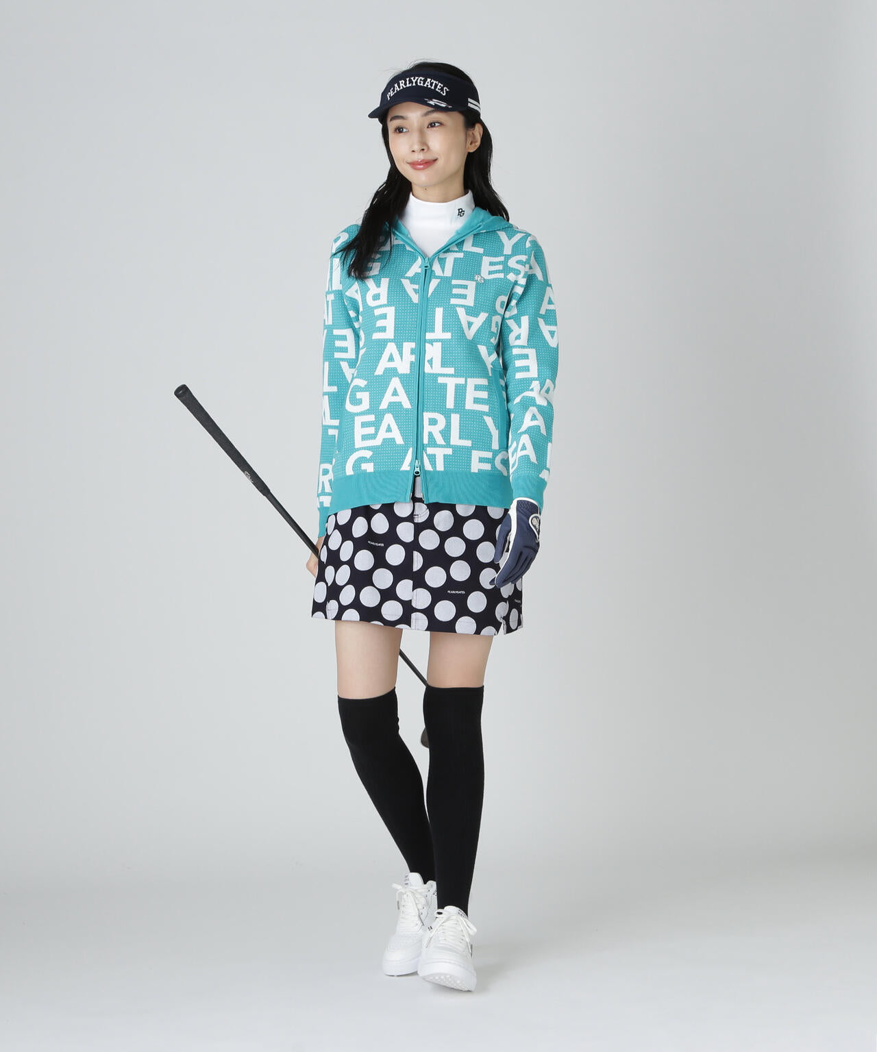 12Gダブルジャガードロゴ総柄フルジップニットフーディ | PEARLY GATES