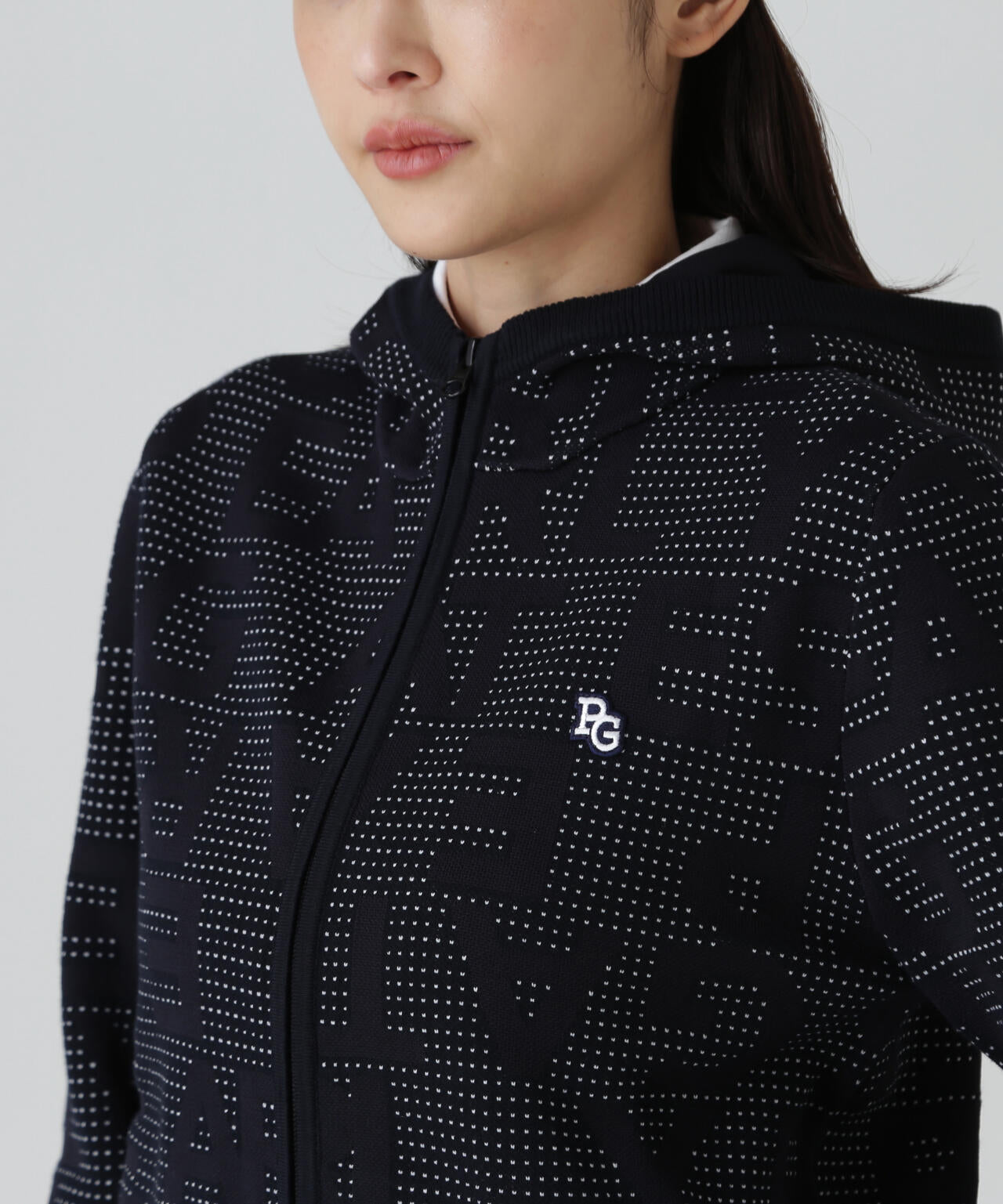 12Gダブルジャガードロゴ総柄フルジップニットフーディ | PEARLY GATES