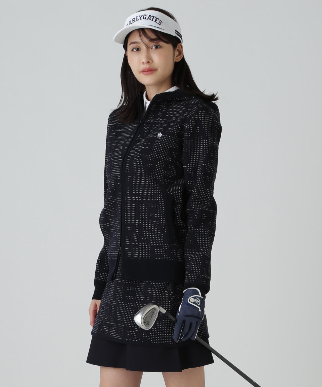 PEARLY GATES ニット フルジップパーカー ジャケット ブルゾン 12Gダブルジャガードロゴ総柄フルジップニットフーディ | PEARLY