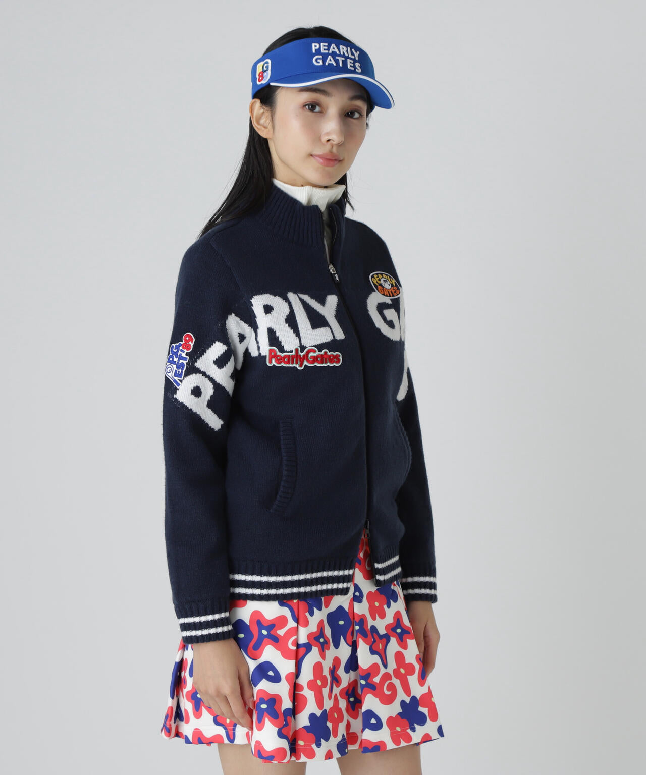 7G部分ジャガード×ストレッチ裏地フルジップニットブルゾン | PEARLY