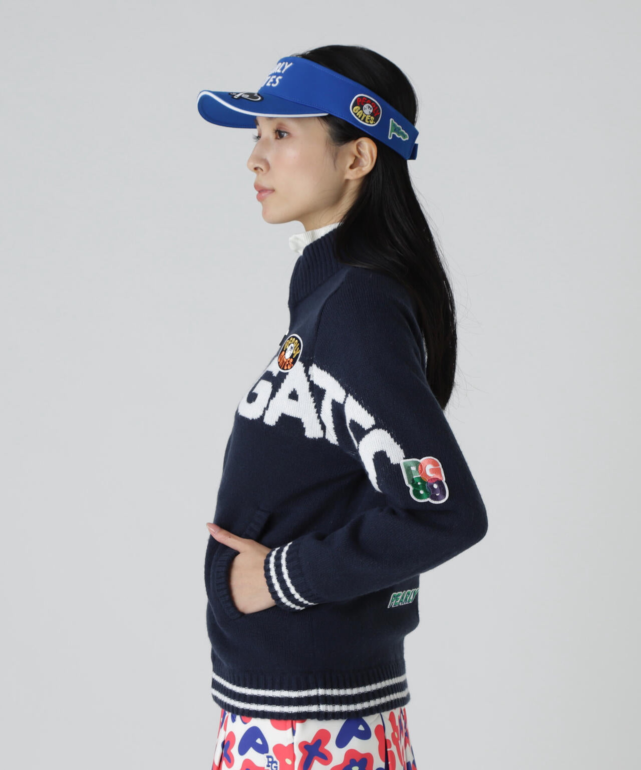 7G部分ジャガード×ストレッチ裏地フルジップニットブルゾン | PEARLY