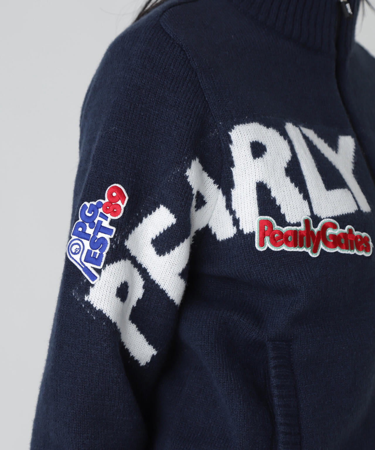 お値下げしました!新品タグ付きパーリーゲイツニットブルゾン4 7G部分ジャガード×ストレッチ裏地フルジップニットブルゾン | PEARLY