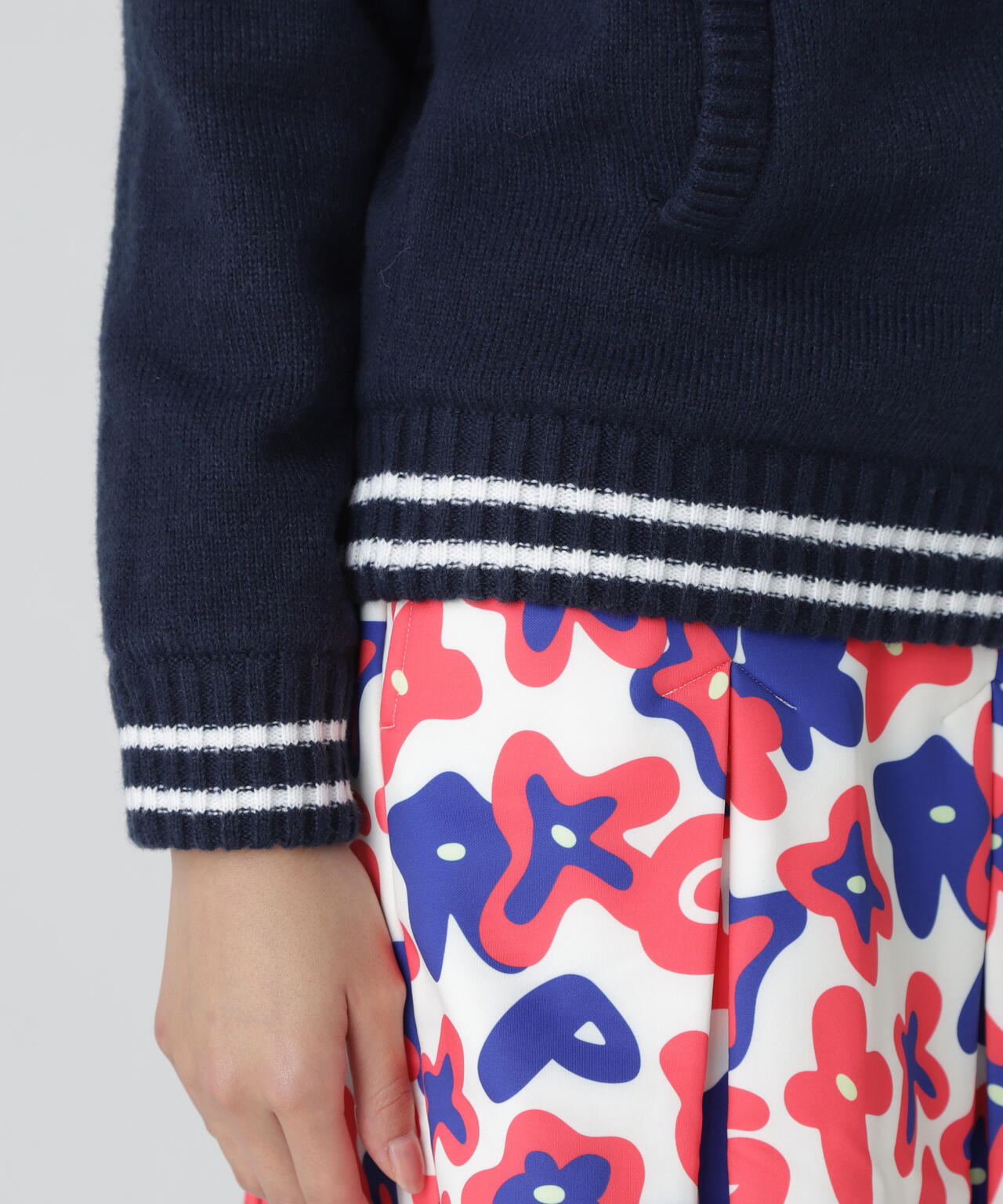 7G部分ジャガード×ストレッチ裏地フルジップニットブルゾン | PEARLY