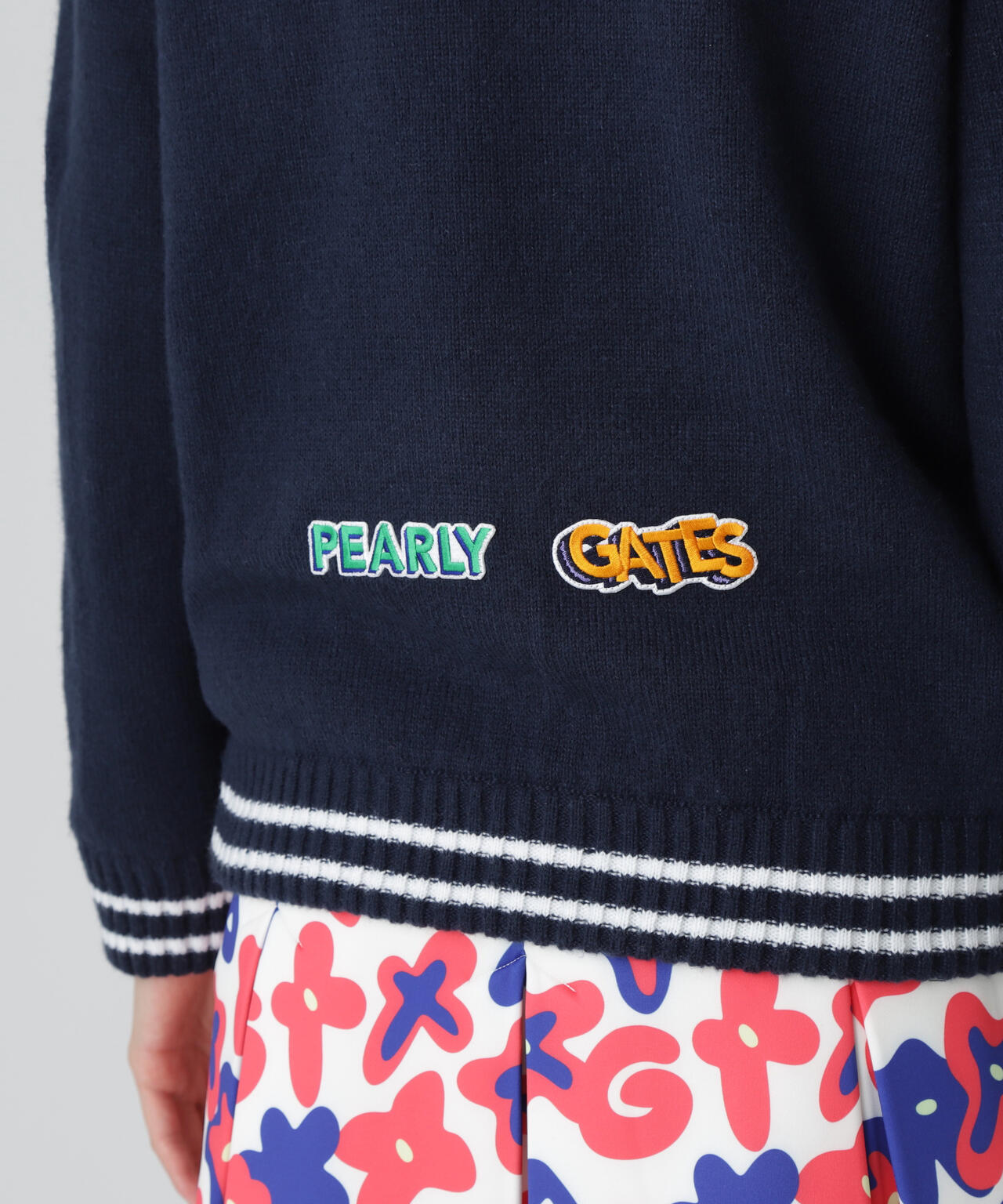 7G部分ジャガード×ストレッチ裏地フルジップニットブルゾン | PEARLY