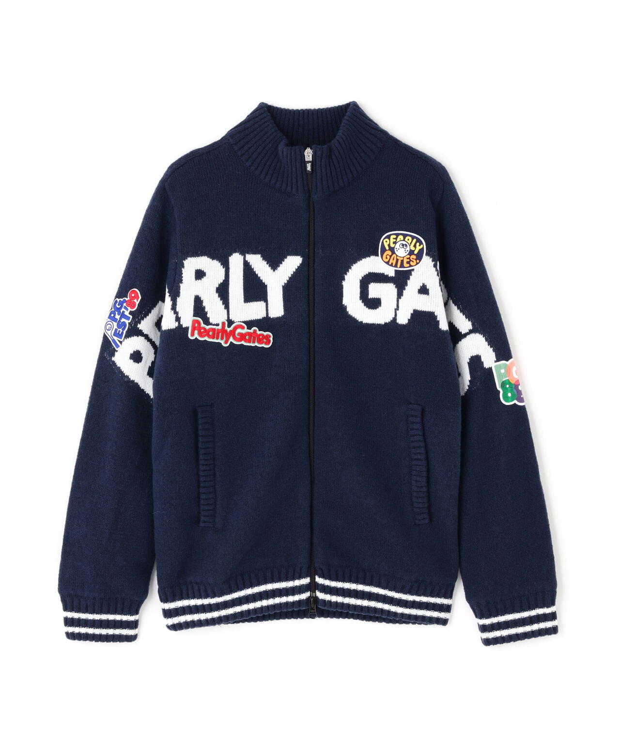 7G部分ジャガード×ストレッチ裏地フルジップニットブルゾン | PEARLY