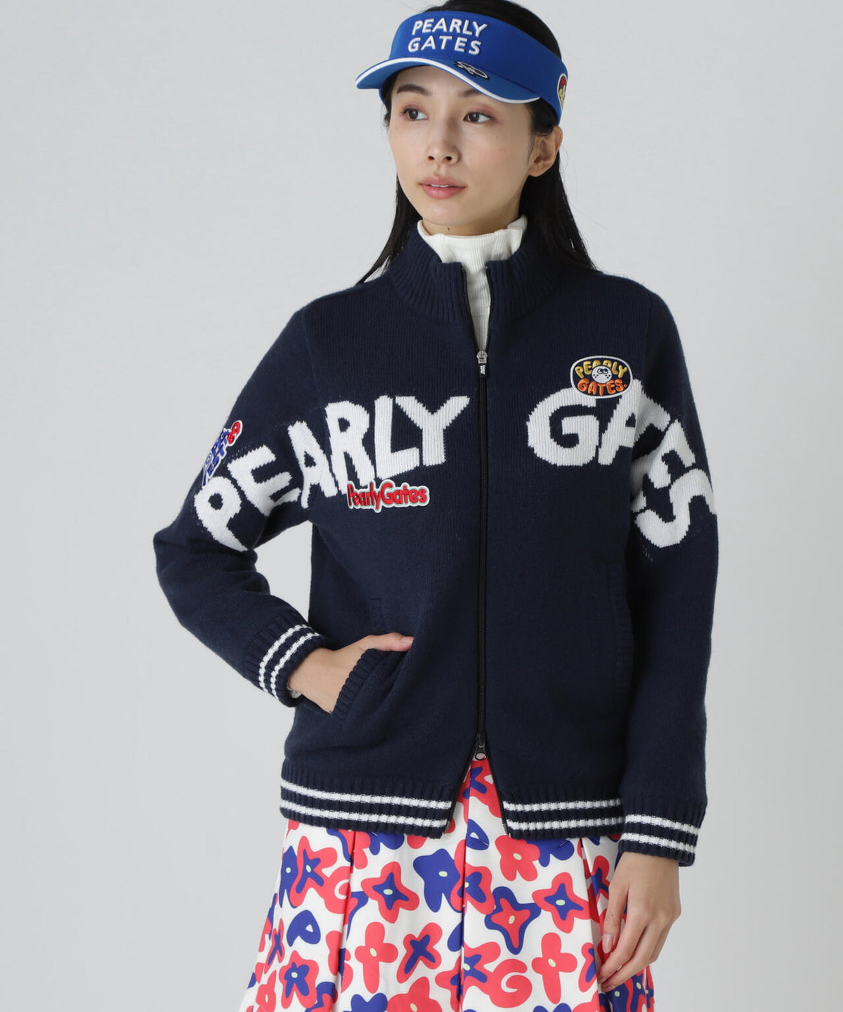 7G部分ジャガード×ストレッチ裏地フルジップニットブルゾン | PEARLY 