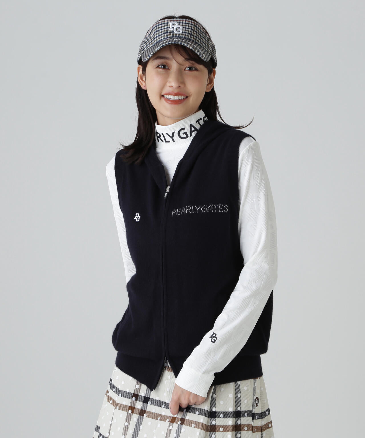 12G部分ジャガードカシミヤ100フルジップニットフーディベスト