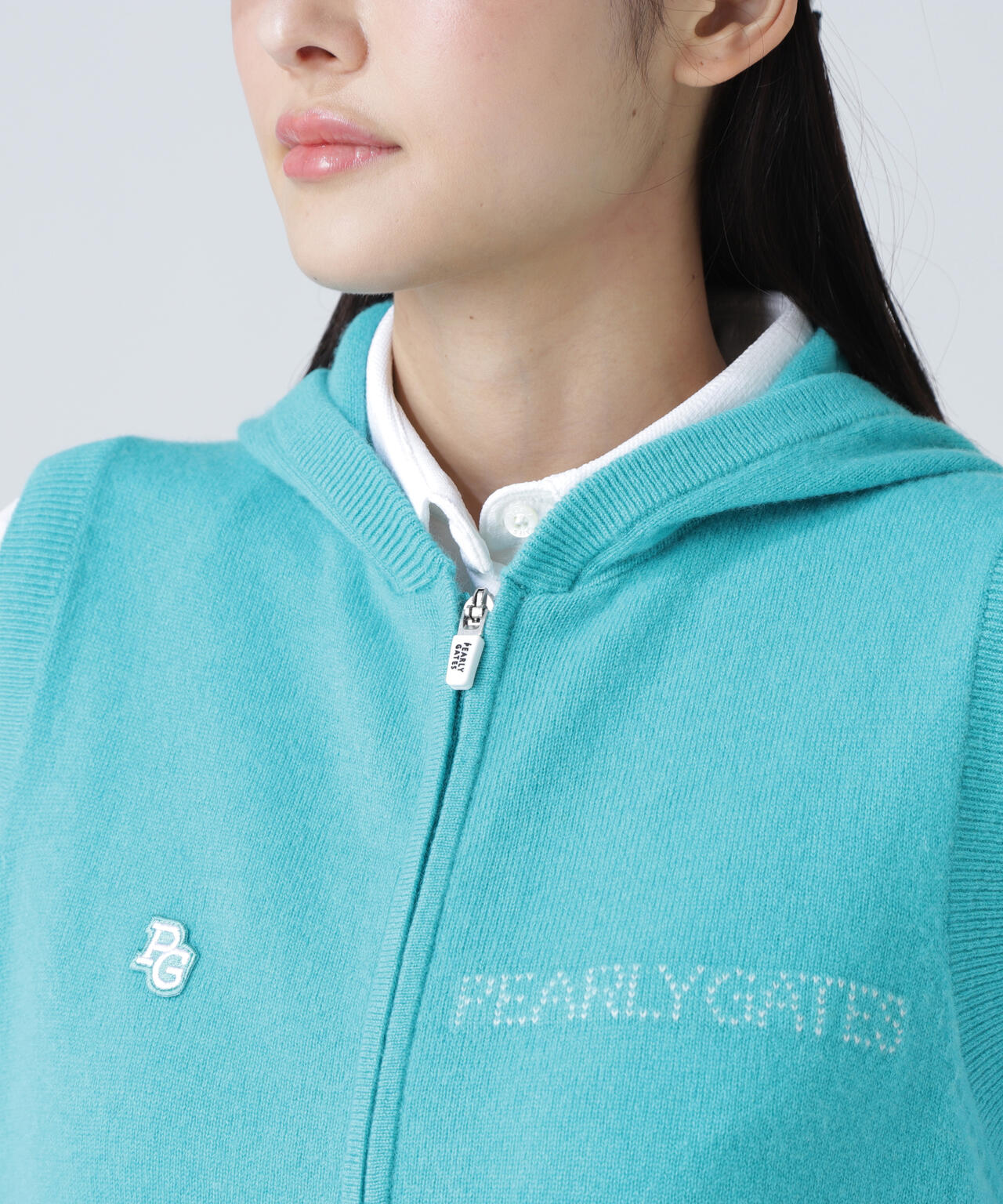 12G部分ジャガードカシミヤ100フルジップニットフーディベスト