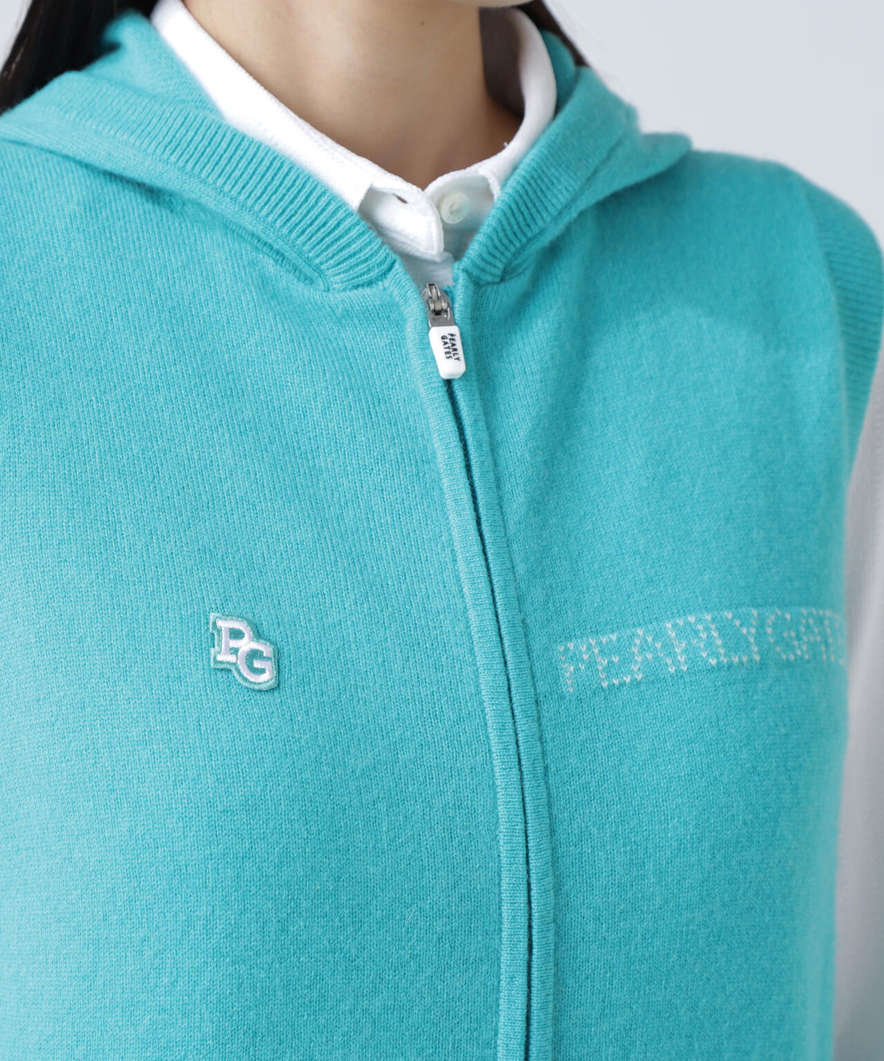 12G部分ジャガードカシミヤ100フルジップニットフーディベスト