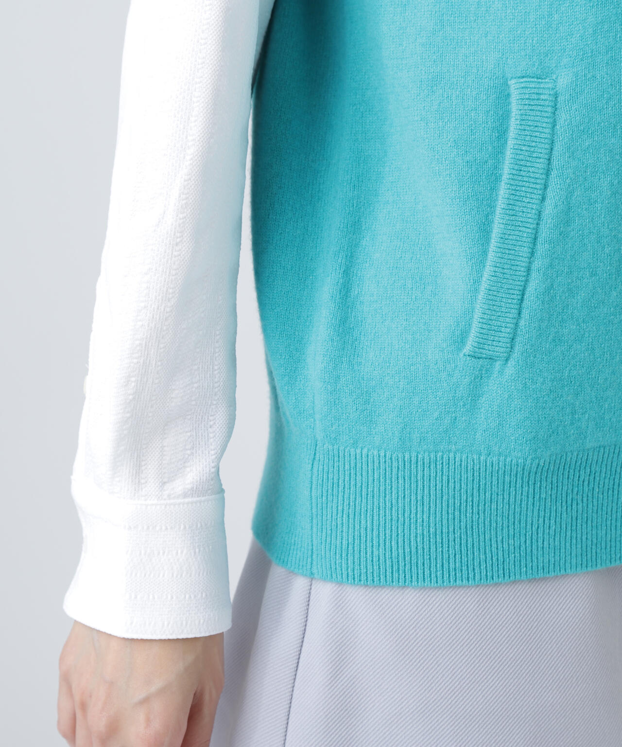 12G部分ジャガードカシミヤ100フルジップニットフーディベスト