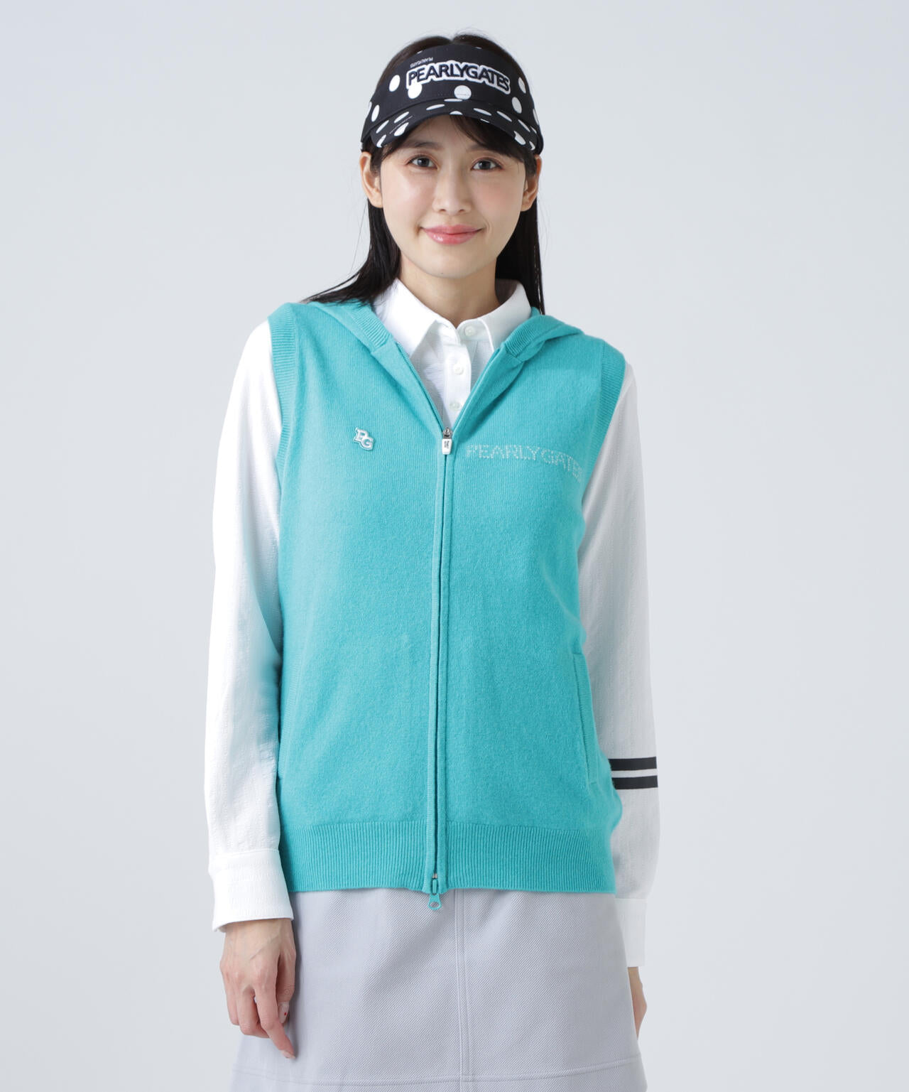 12G部分ジャガードカシミヤ100フルジップニットフーディベスト