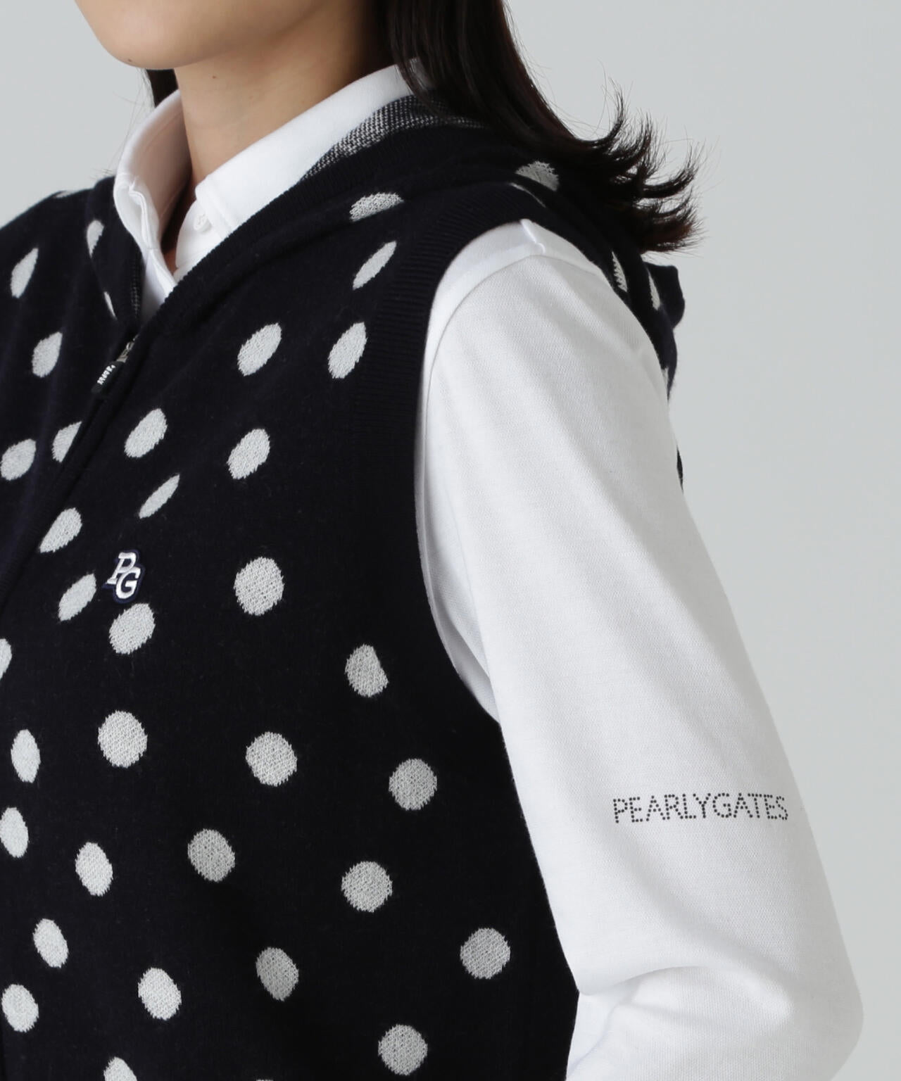 14Gダブルジャガードカシミヤ混フルジップニットフーディベスト ＜ランダムドット柄＞