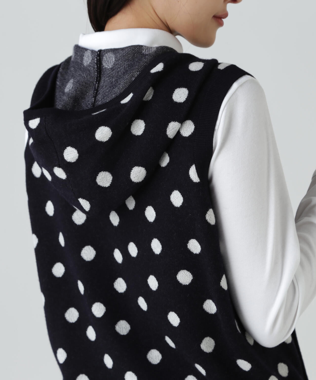 14Gダブルジャガードカシミヤ混フルジップニットフーディベスト