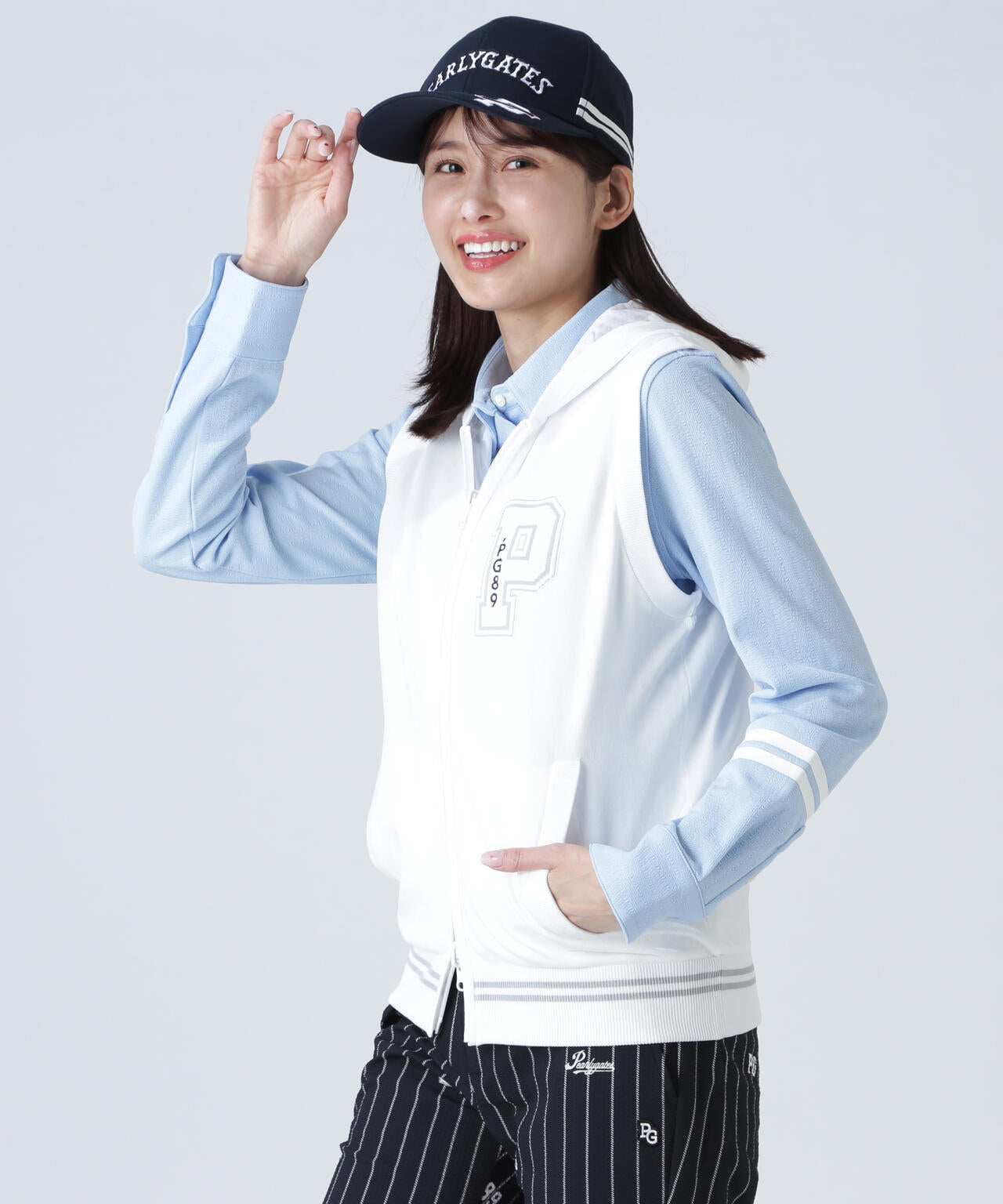 ジャガードリバーシブル フルジップフーディニットベスト