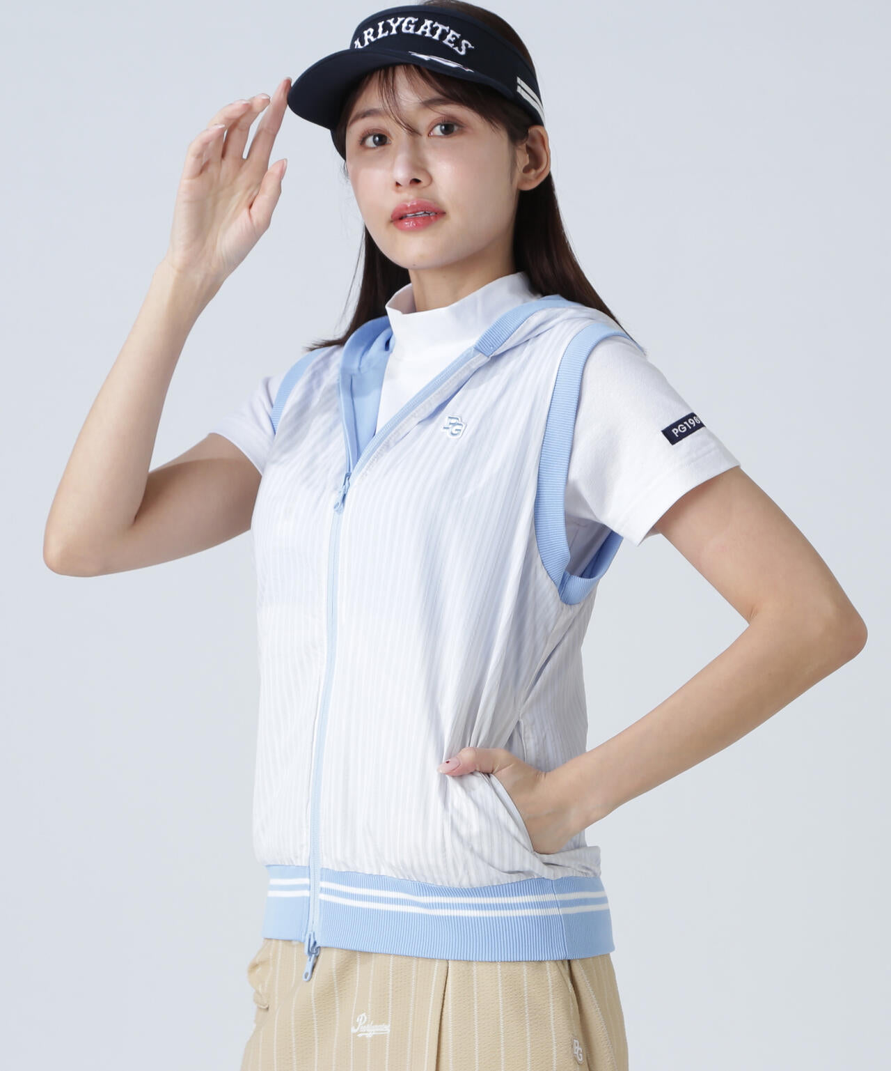 ジャガードリバーシブル フルジップフーディニットベスト