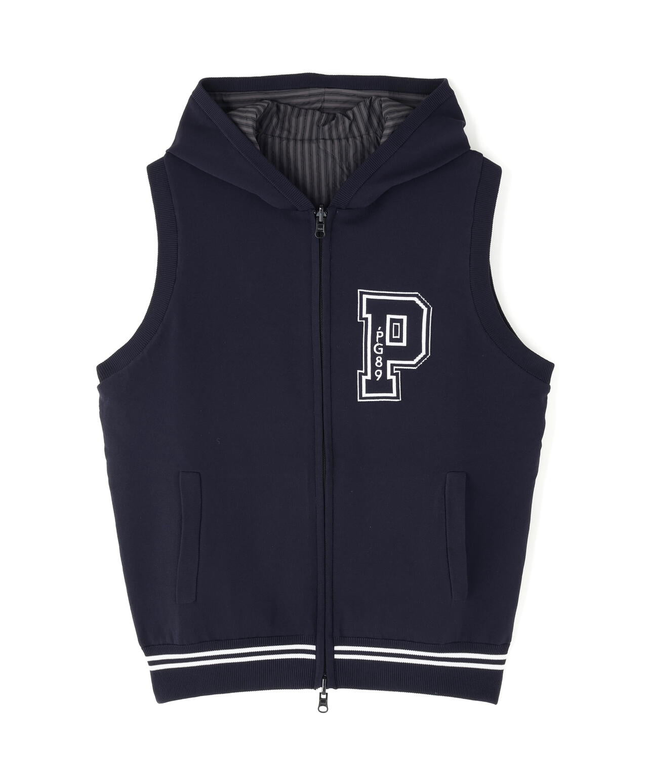 ジャガードリバーシブル フルジップフーディニットベスト