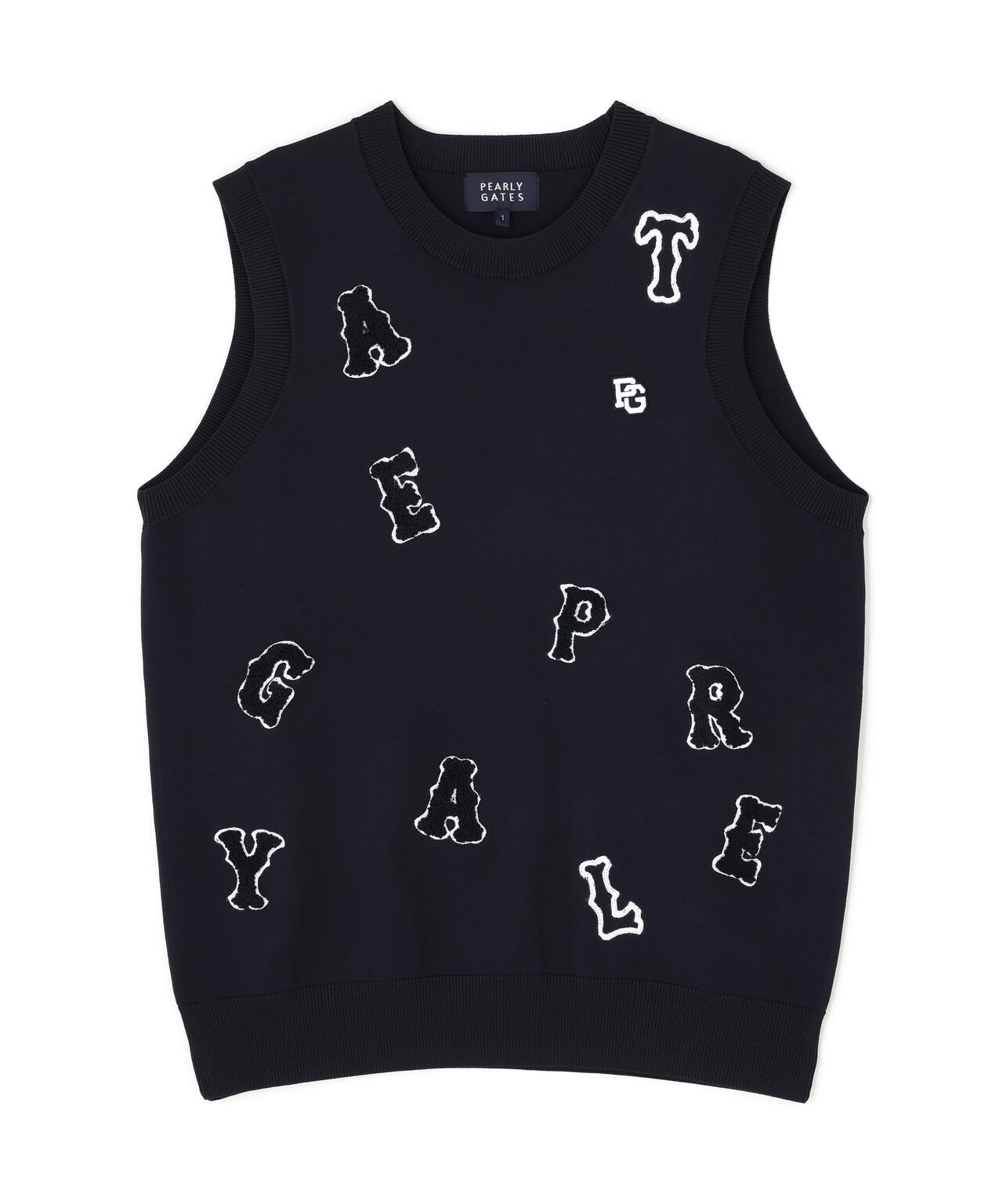 パーリーゲイツ 光栓50ポリエステルニットベスト（BLACK／5） 天竺×ワッペン クルーネックニットベスト | PEARLY GATES