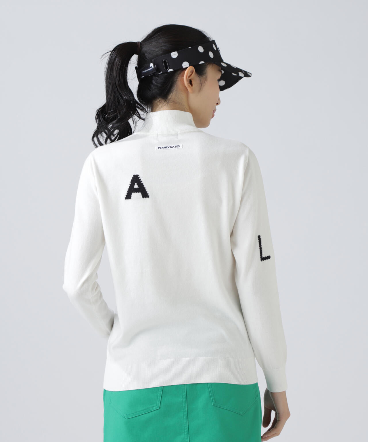 12G部分ジャガードカシミヤタッチコットンハイネックニットプルオーバー