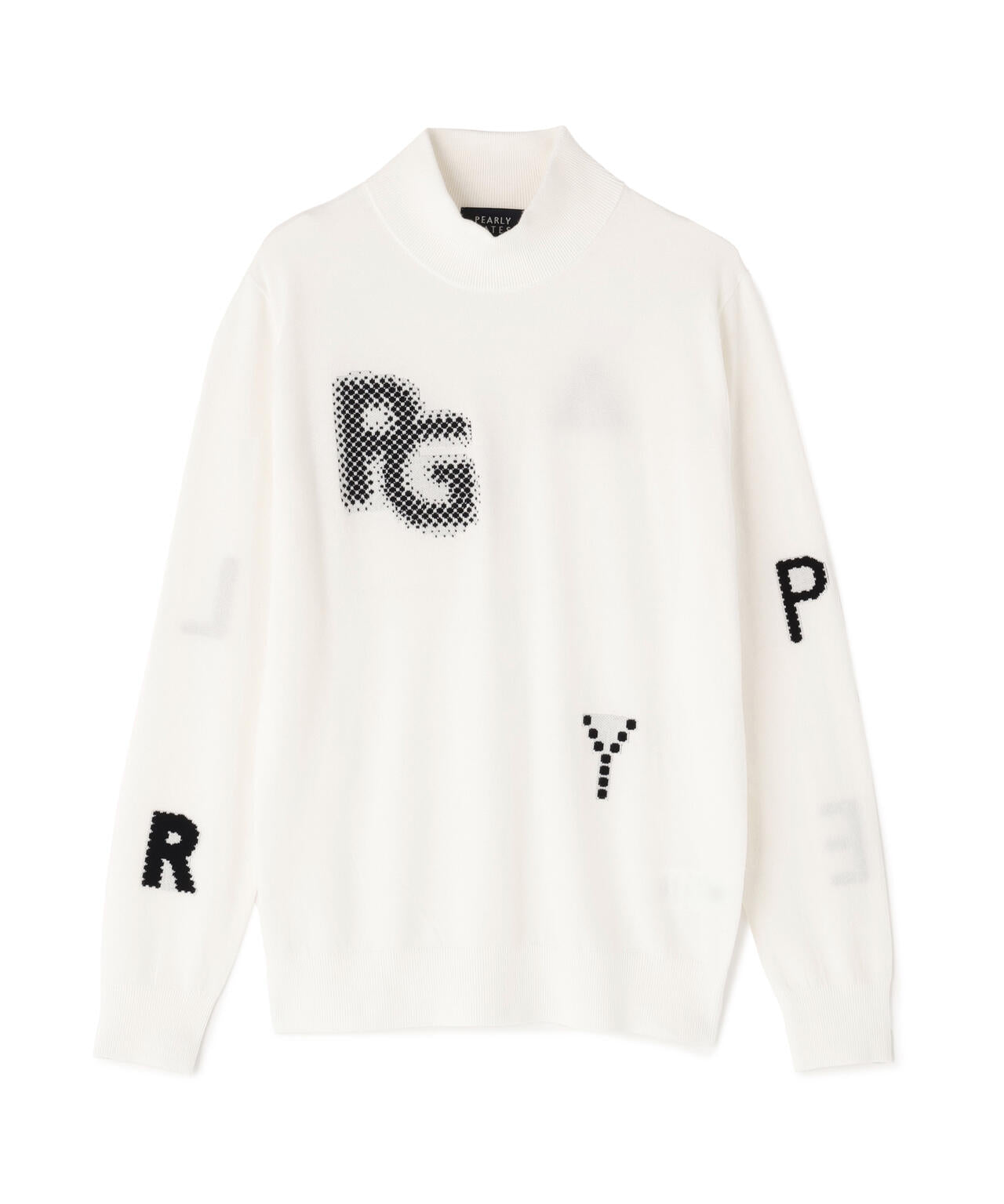 12G部分ジャガードカシミヤタッチコットンハイネックニットプルオーバー