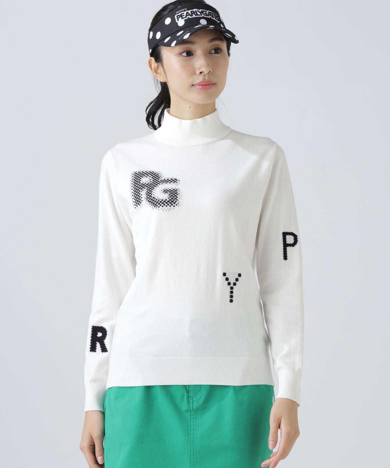 12G部分ジャガードカシミヤタッチコットンハイネックニットプル