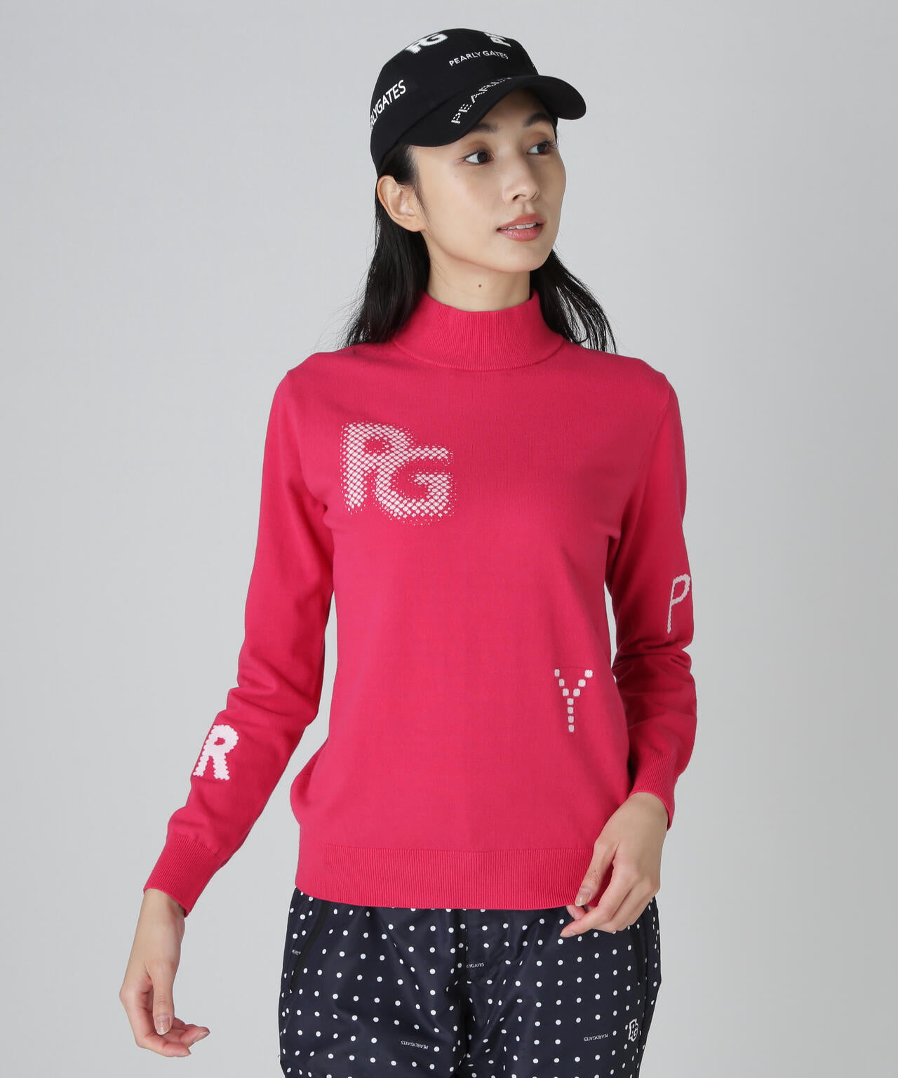 12G部分ジャガードカシミヤタッチコットンハイネックニットプル