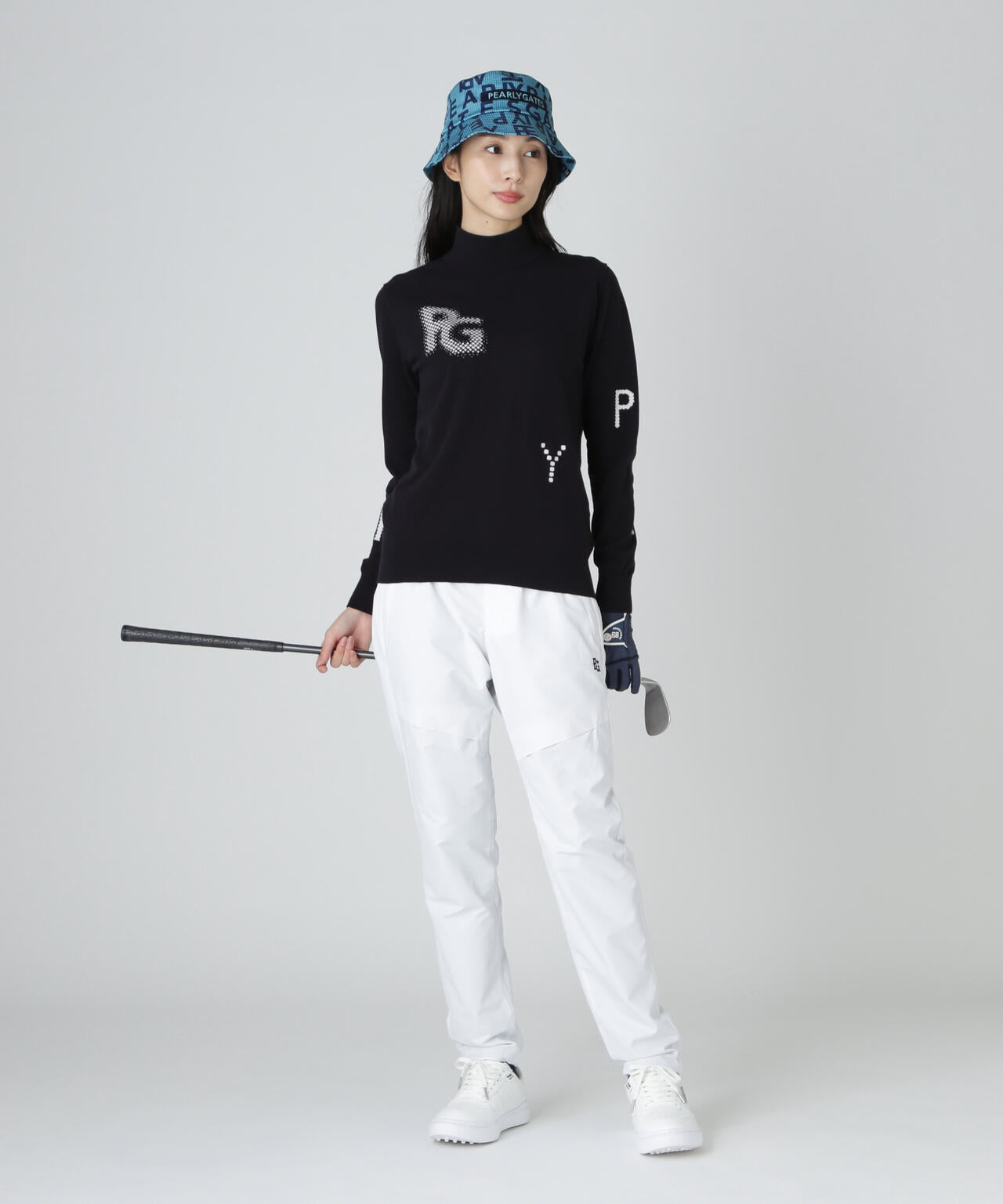 12G部分ジャガードカシミヤタッチコットンハイネックニットプルオーバー