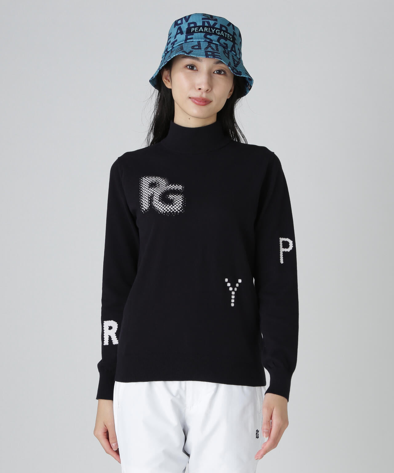 PEARLY GATES カシミヤセーター 12G部分ジャガードカシミヤタッチコットンハイネックニットプル