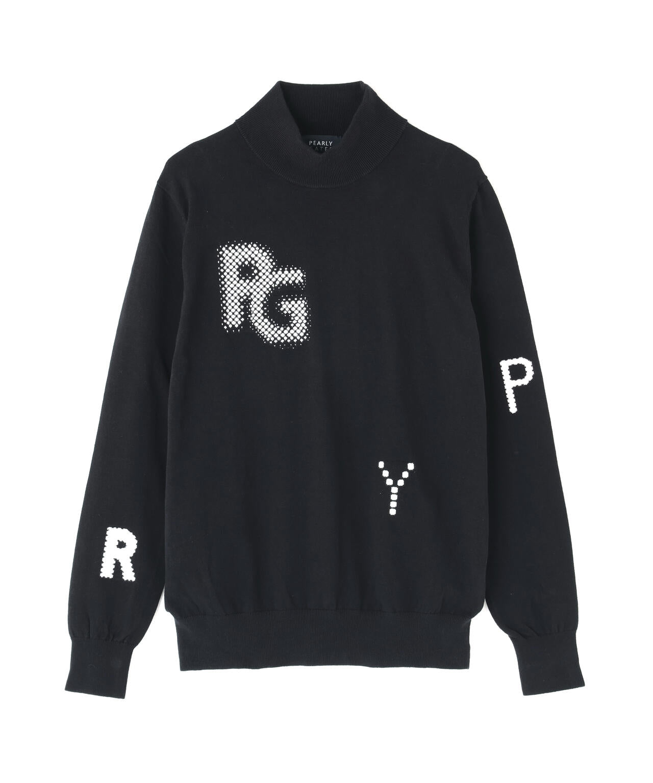 12G部分ジャガードカシミヤタッチコットンハイネックニットプルオーバー