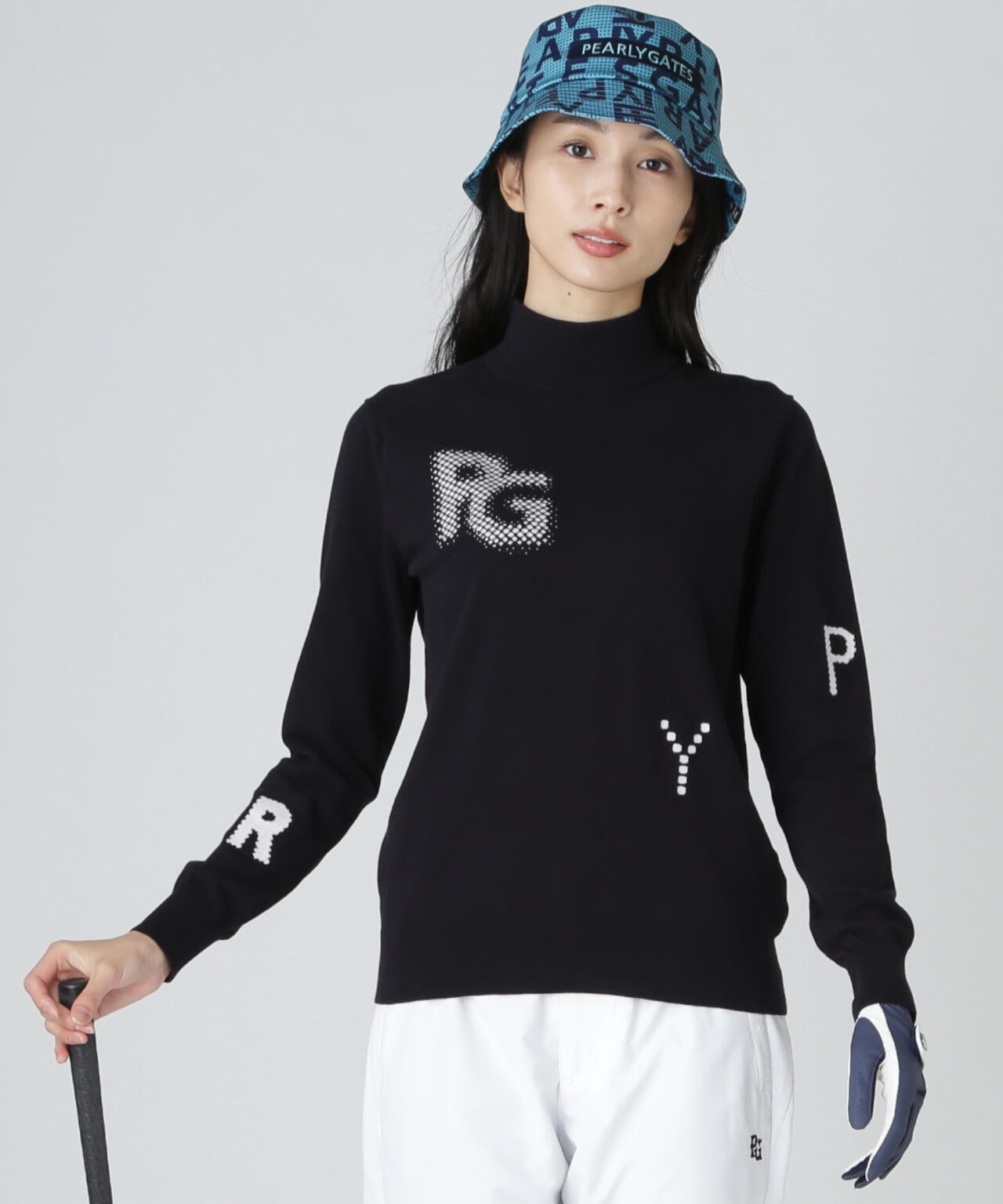 12G部分ジャガードカシミヤタッチコットンハイネックニットプルオーバー