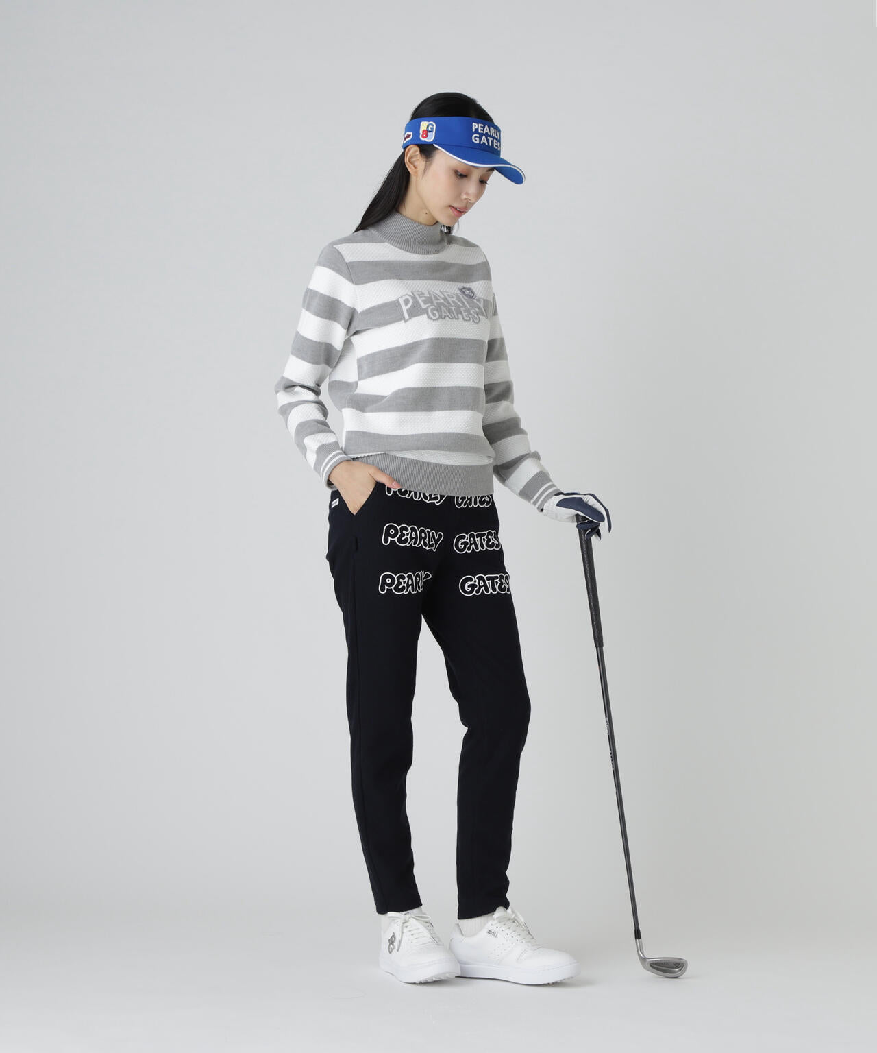 10G天竺ボーダー柄モックネックニットプルオーバー | PEARLY GATES