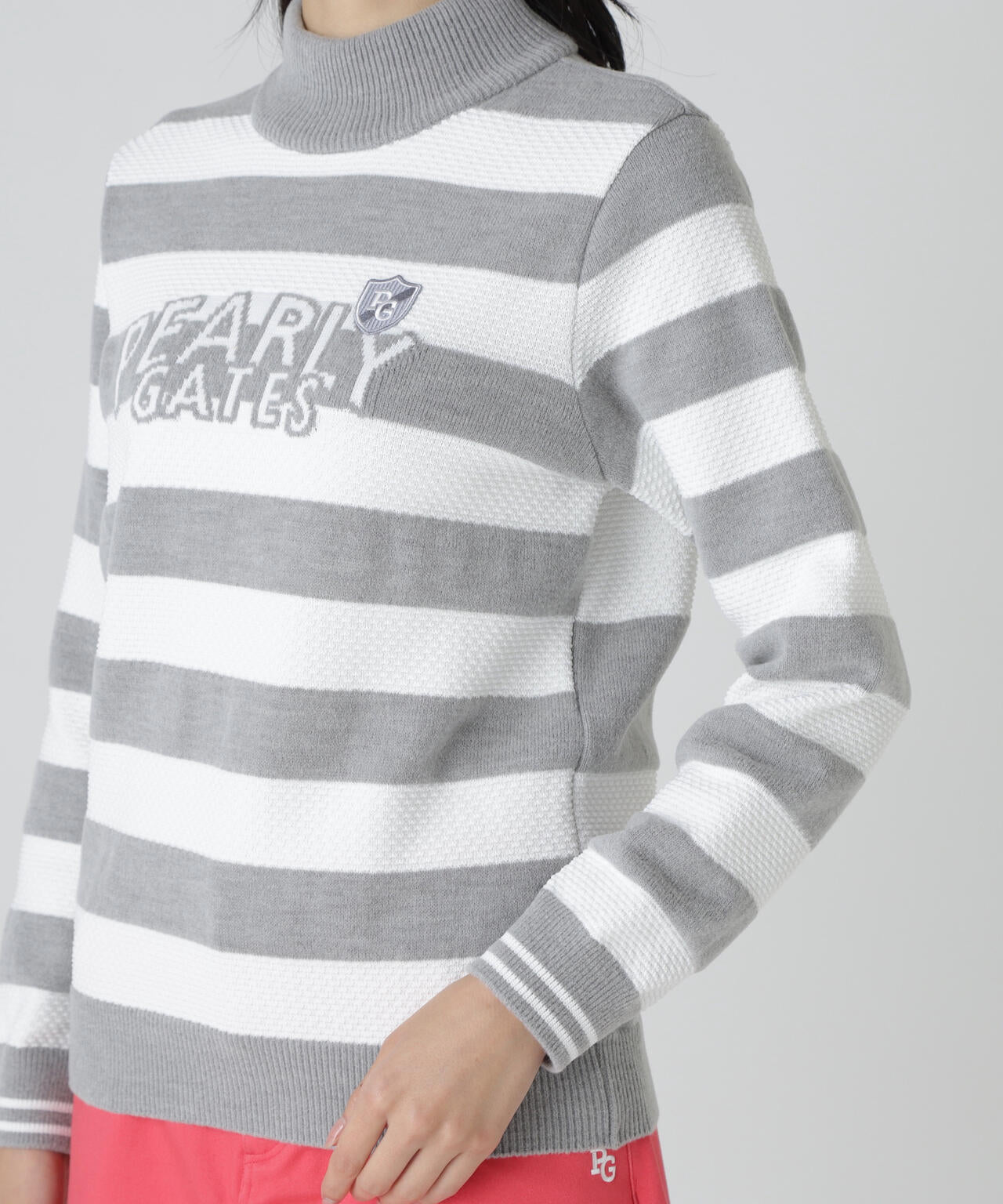 10G天竺ボーダー柄モックネックニットプルオーバー | PEARLY GATES