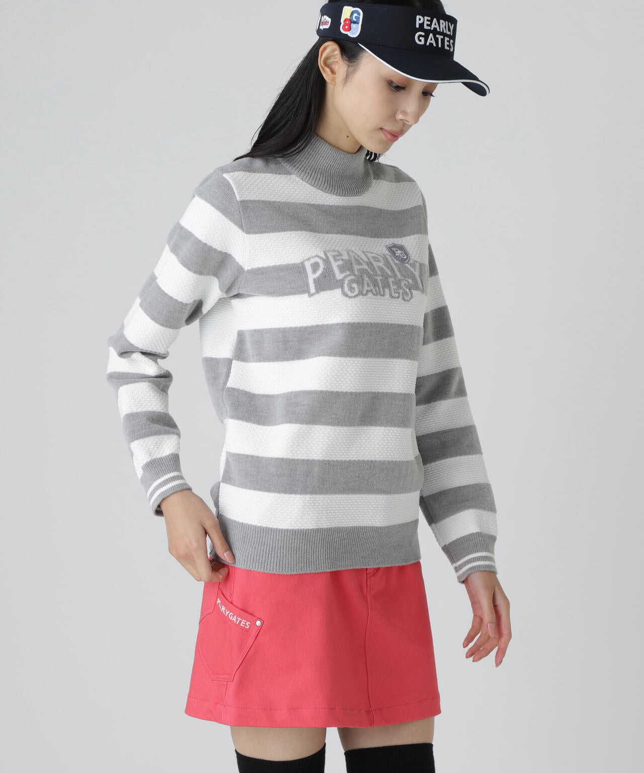 10G天竺ボーダー柄モックネックニットプルオーバー | PEARLY GATES