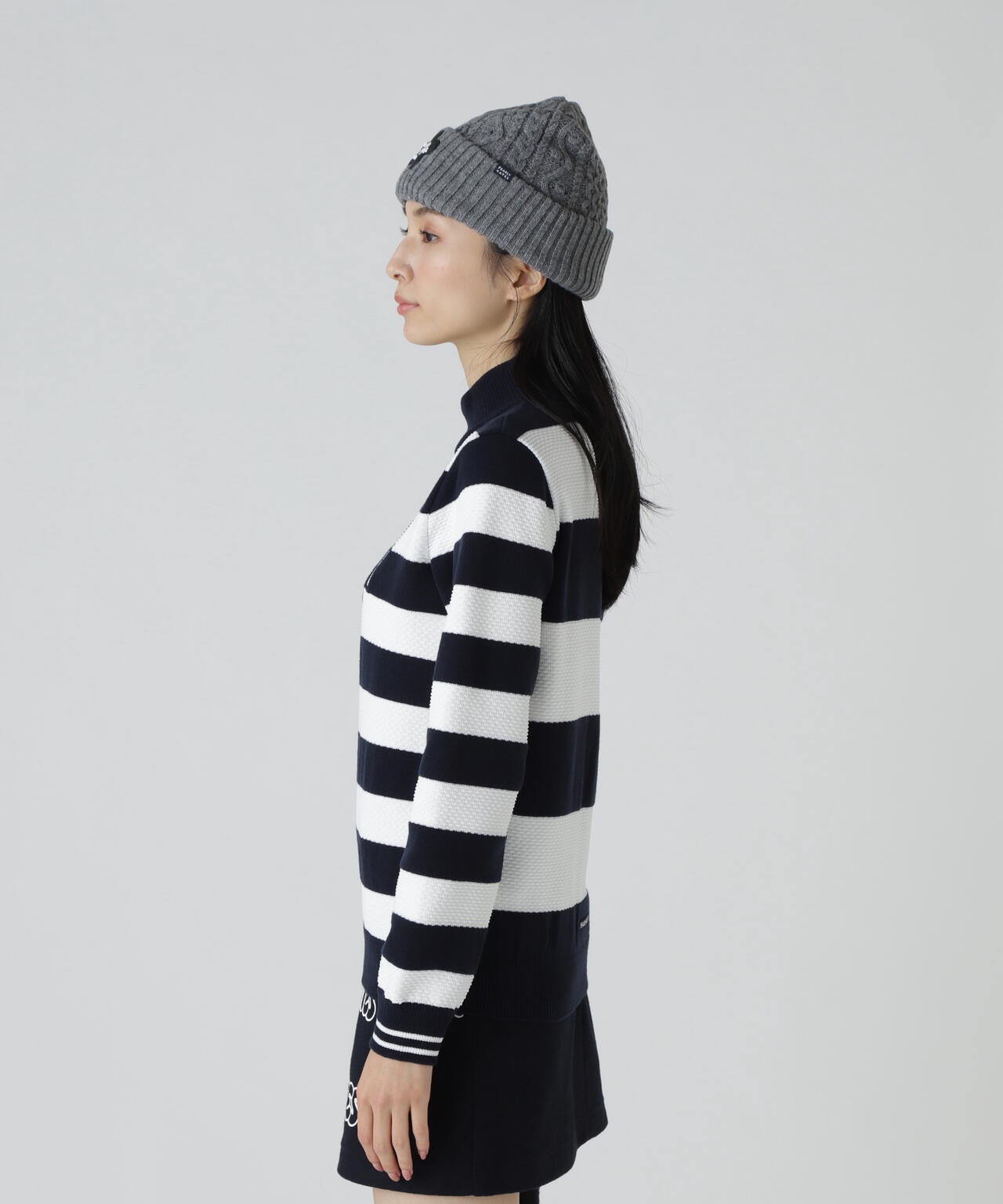 10G天竺ボーダー柄モックネックニットプルオーバー | PEARLY GATES