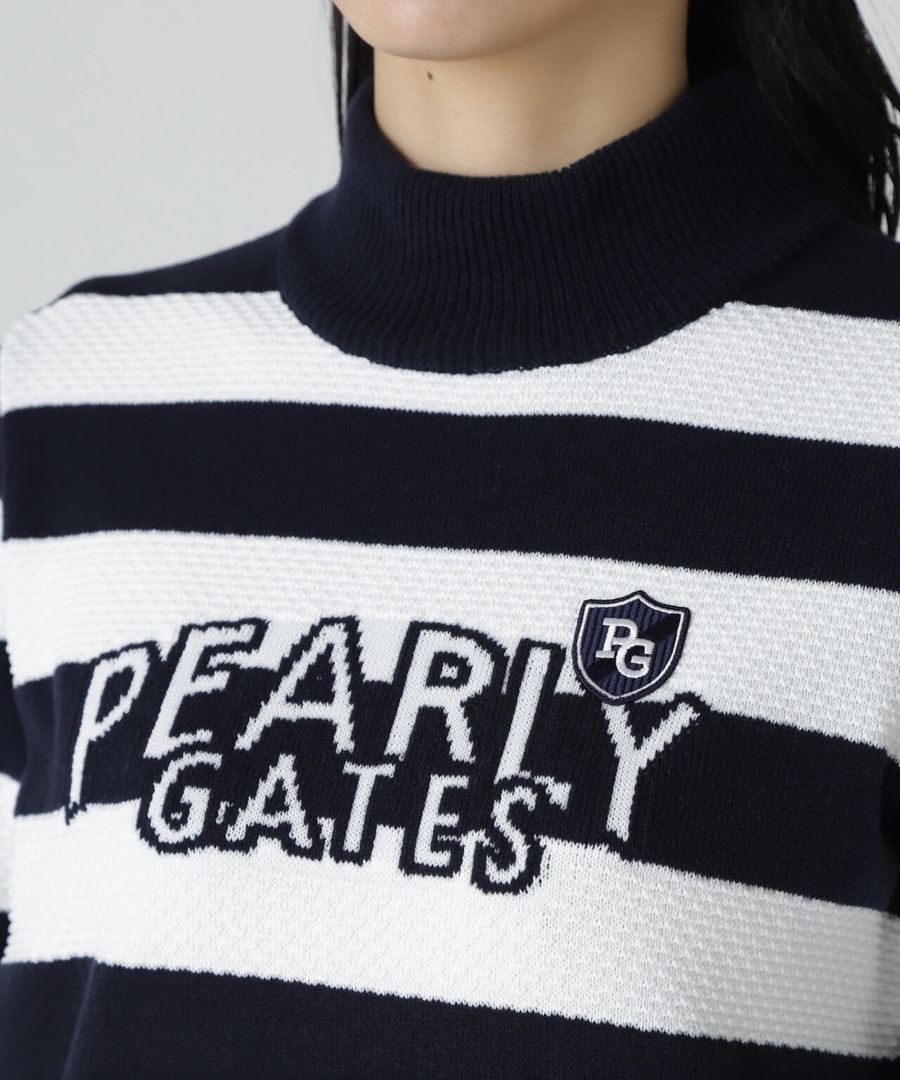 10G天竺ボーダー柄モックネックニットプルオーバー | PEARLY GATES