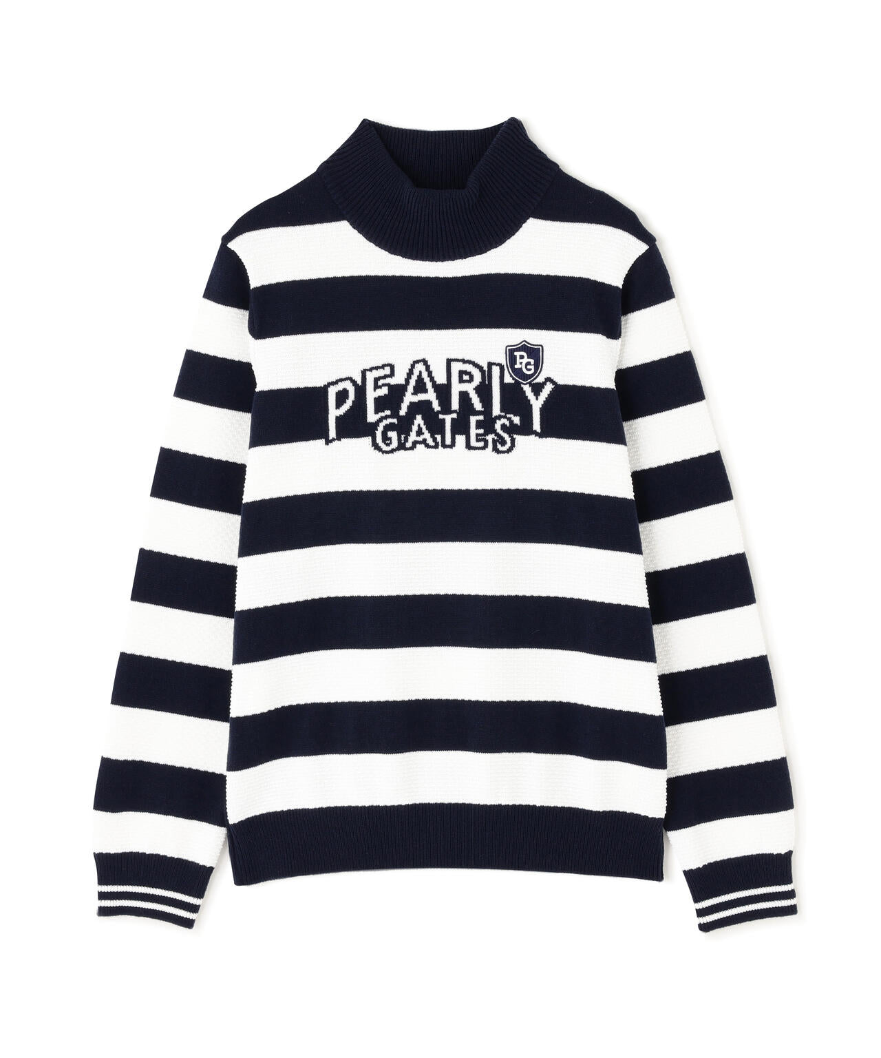 10G天竺ボーダー柄モックネックニットプルオーバー | PEARLY GATES