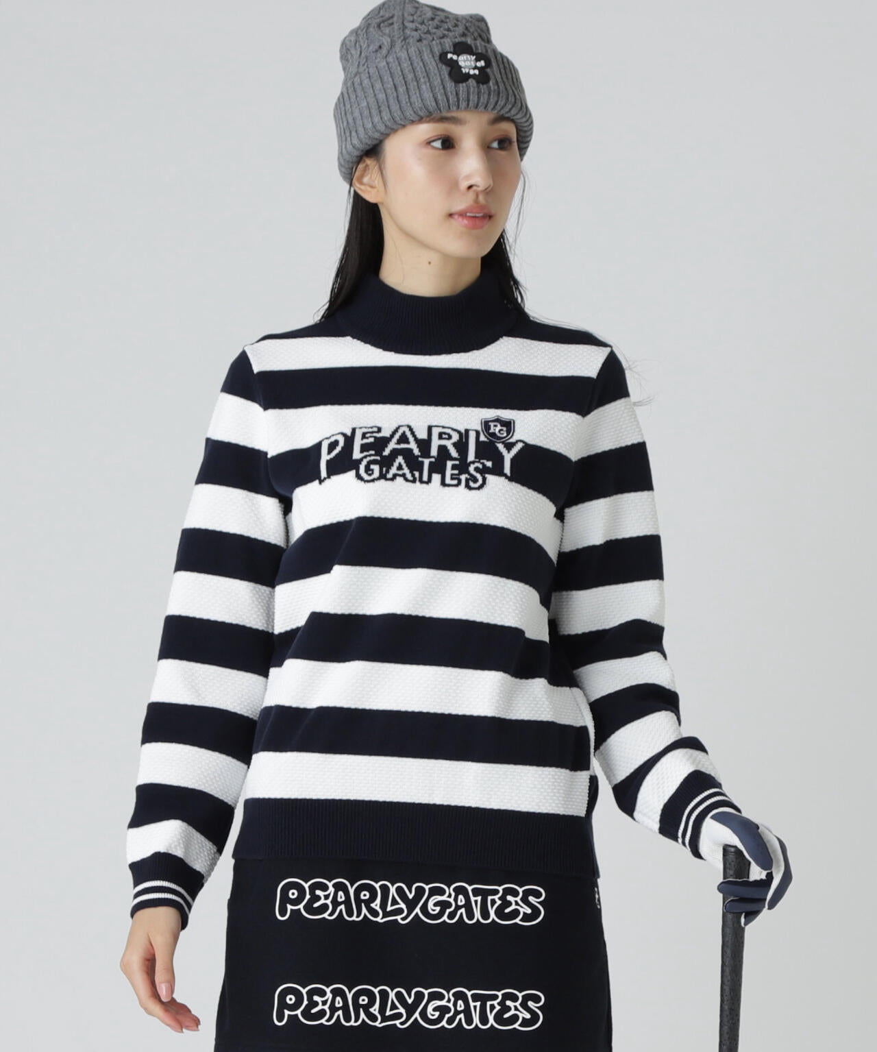 10G天竺ボーダー柄モックネックニットプルオーバー | PEARLY GATES