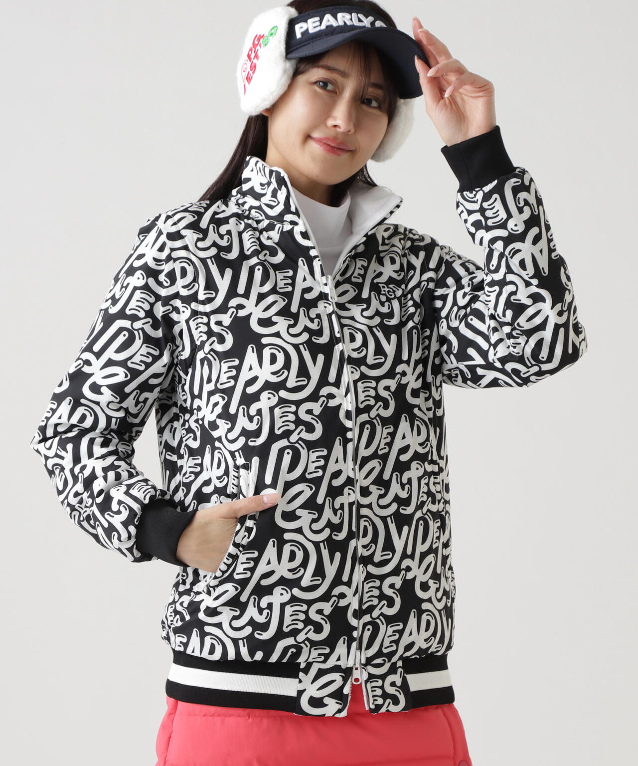 Nyストレッチリップストップ×超KARUISHI中綿リバーシブルスタンドブルゾン ＜ぷにぷにロゴ柄＞