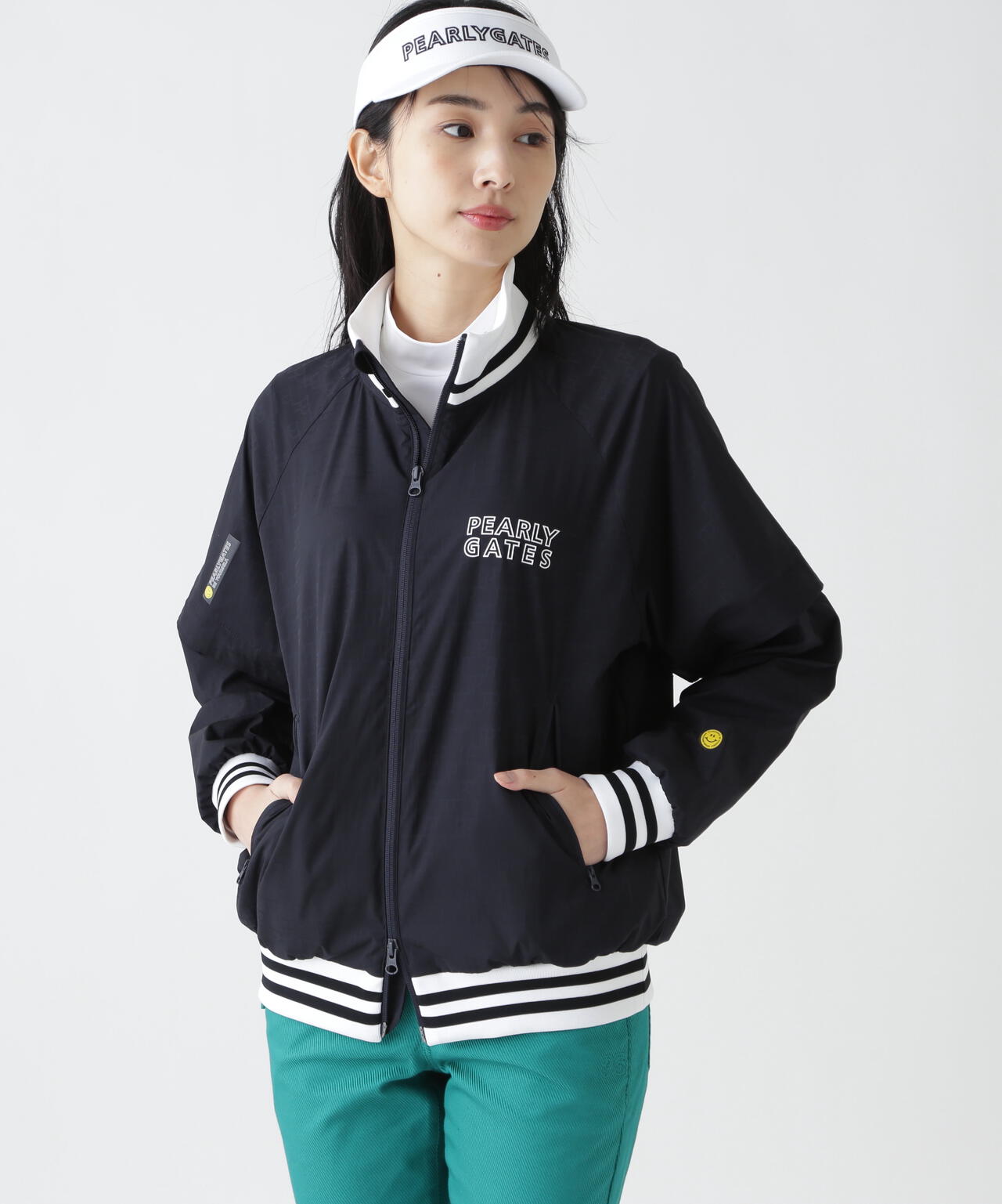 ロゴジャガードポリエステルタフタジップアップブルゾン