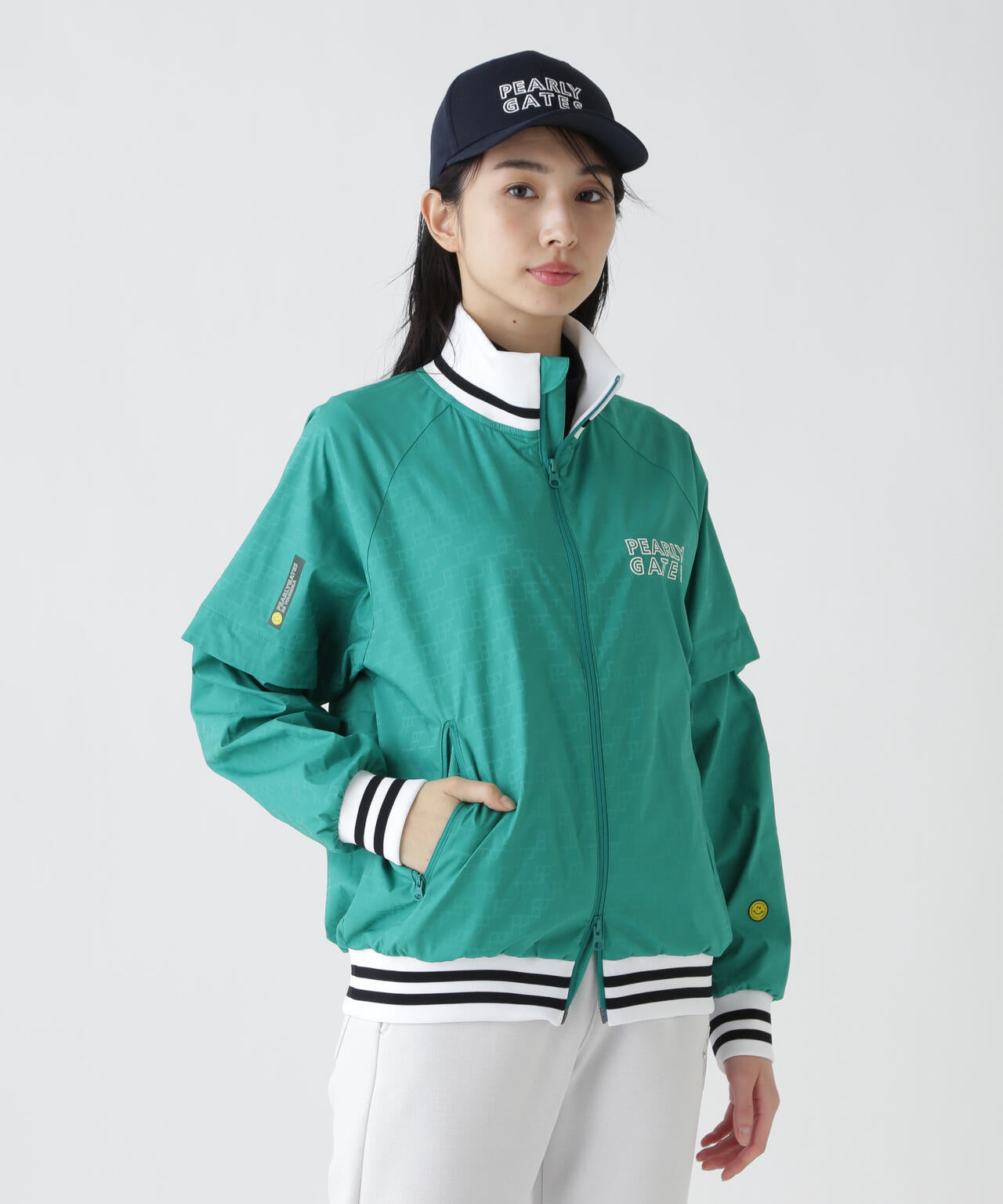 ロゴジャガードポリエステルタフタジップアップブルゾン