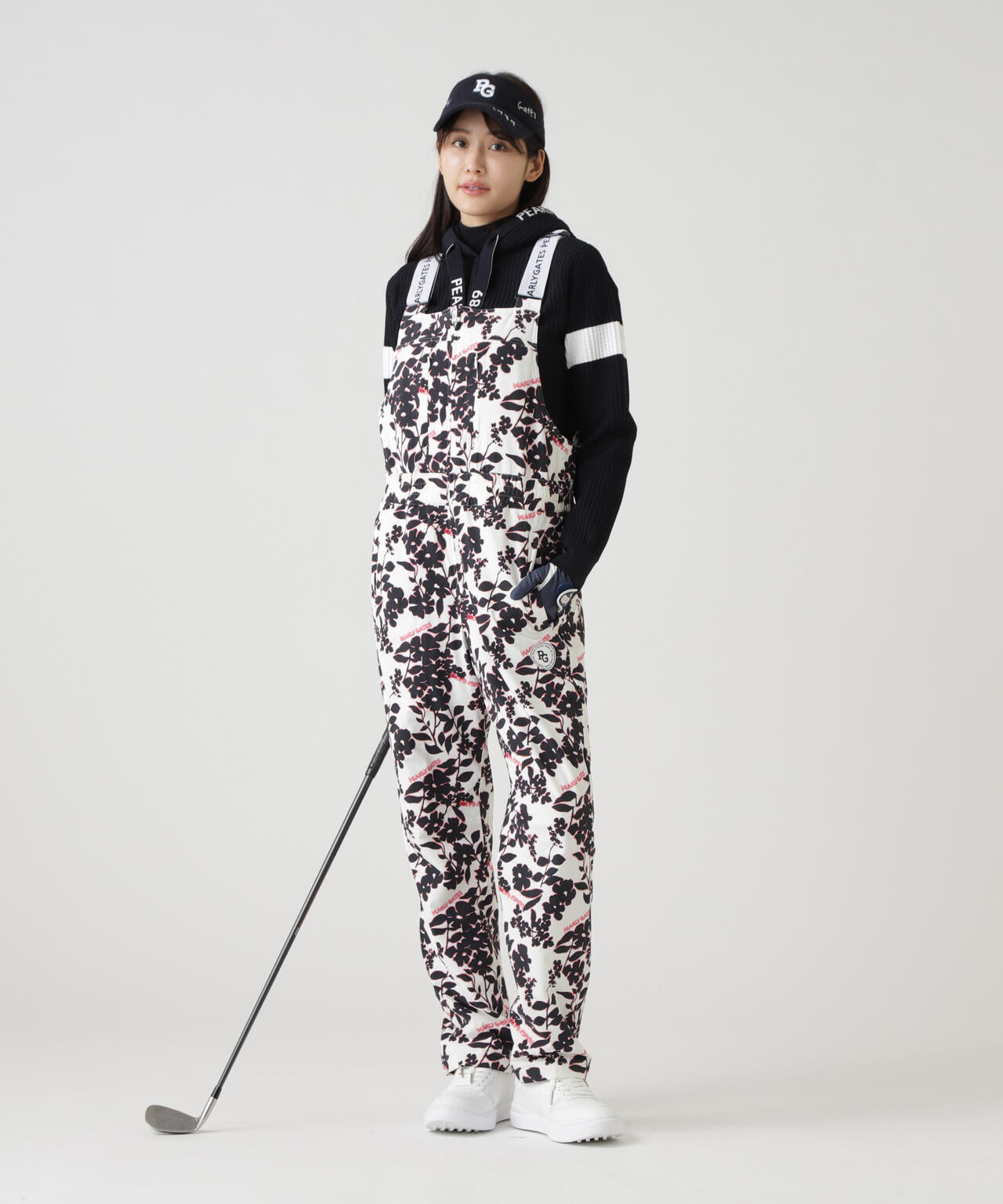 NyストレッチBIGリップストップ中綿オーバーオール ＜ロゴ×花柄＞