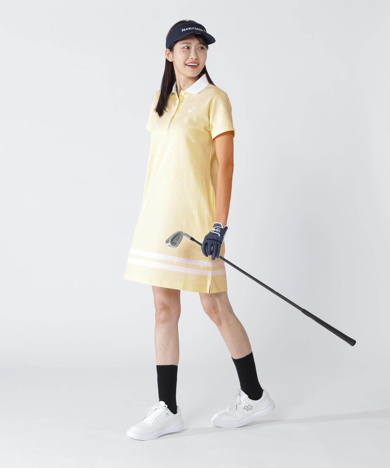 T/Cカノコウィンドペン柄パネルチェックジャガード半袖ポロワンピース