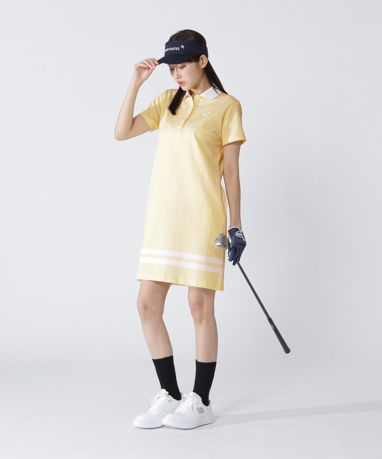 T/Cカノコウィンドペン柄パネルチェックジャガード半袖ポロワンピース