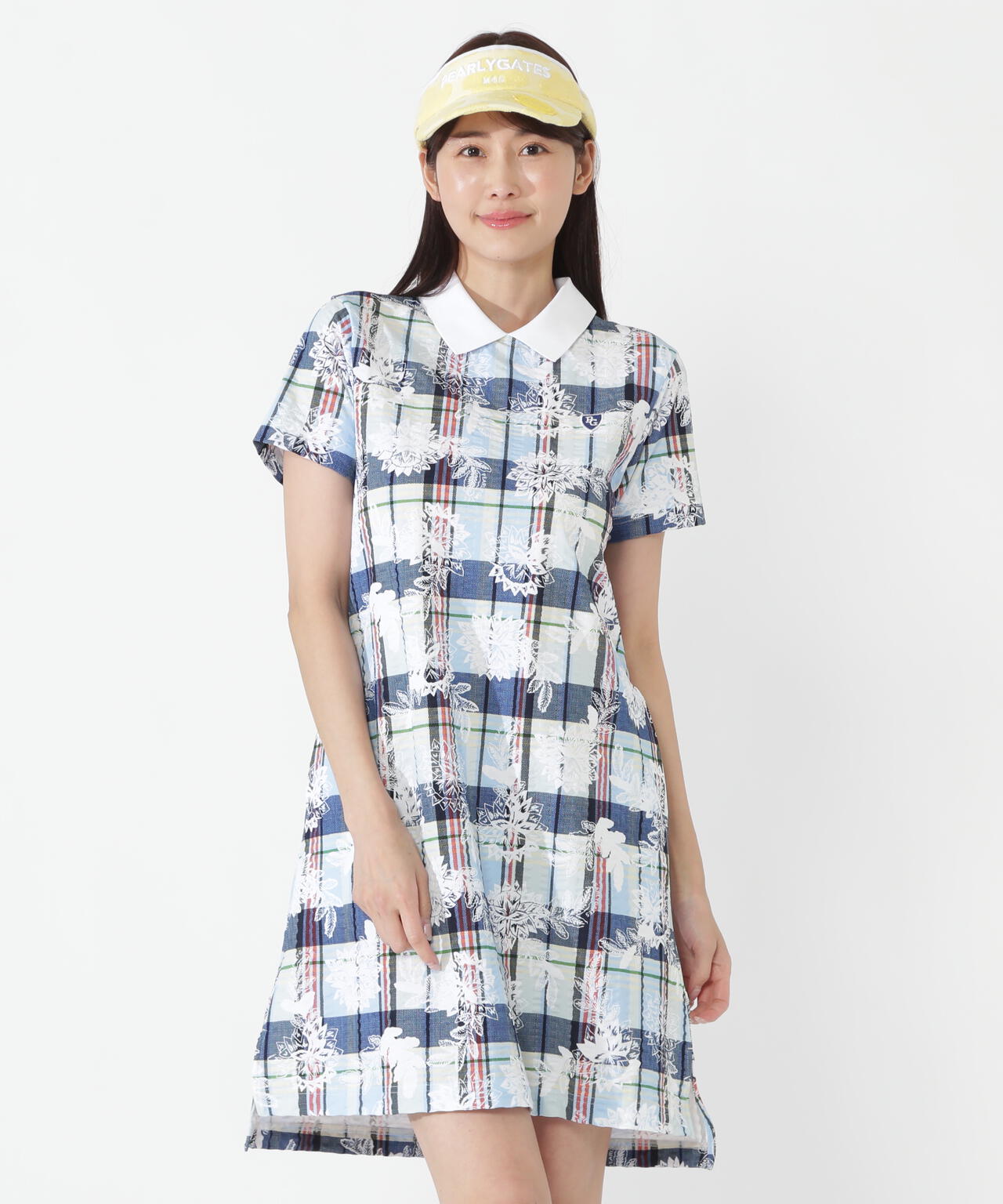 FD30/-×ドライマスター鹿の子サッカーストライプ半袖ワンピース ＜マドラスチェック×バティックプリント＞
