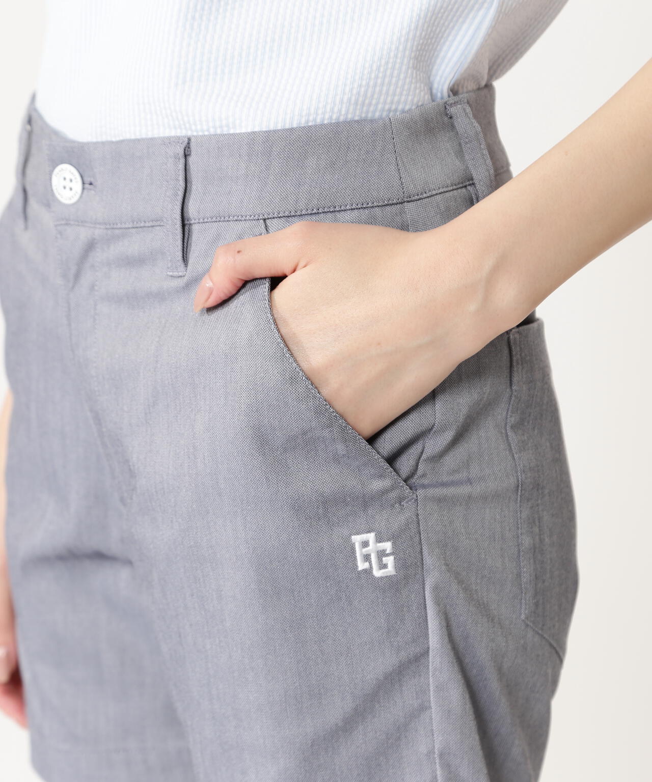 パーリーゲイツサイズ5グレー スリムフィットパンツ ジッパーポケット付き Peストレッチヘリンボーンショートパンツ | PEARLY GATES（パーリー