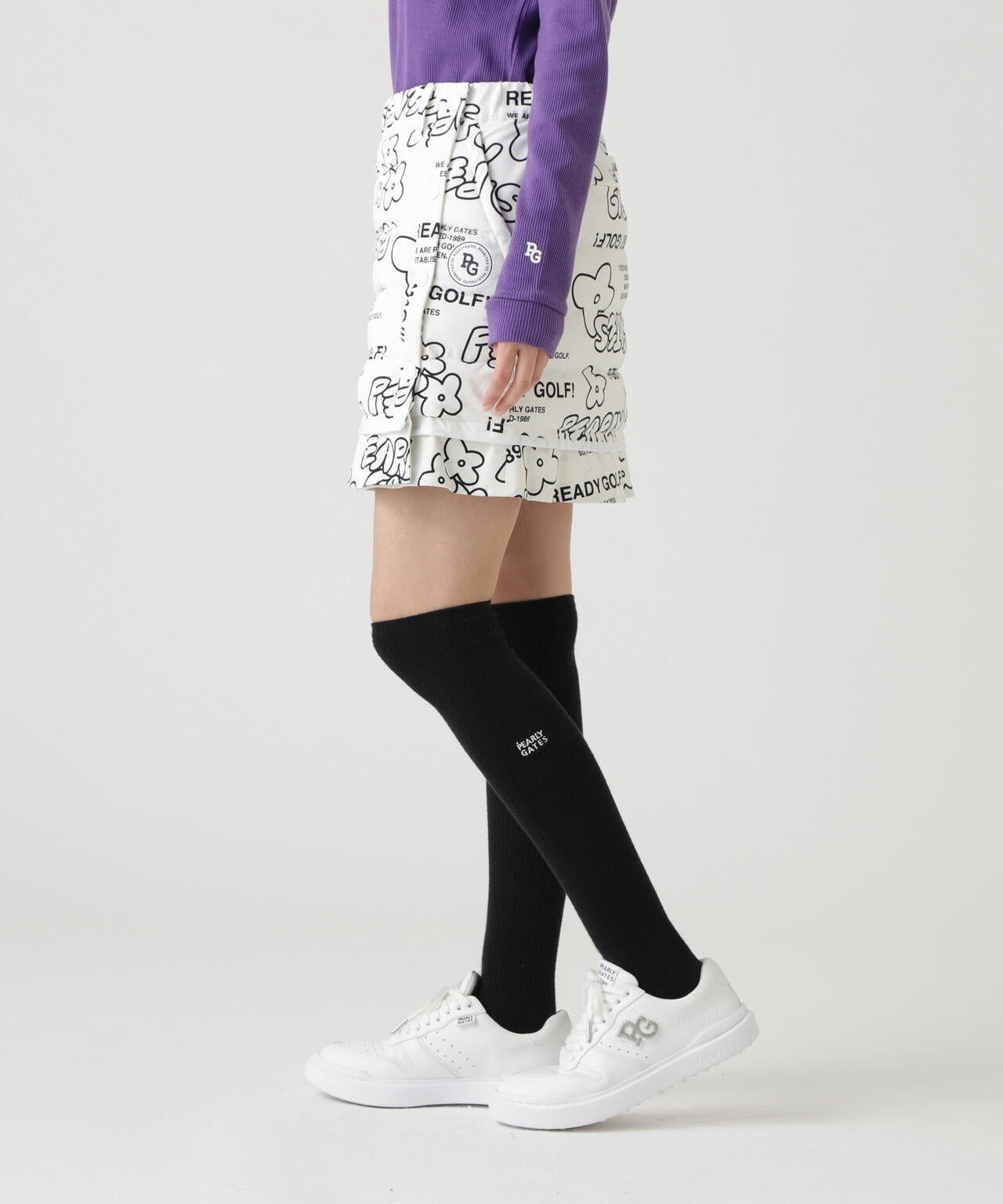 NyストレッチBIGリップストップ中綿ラップ風スカート ＜ロゴ×花柄＞