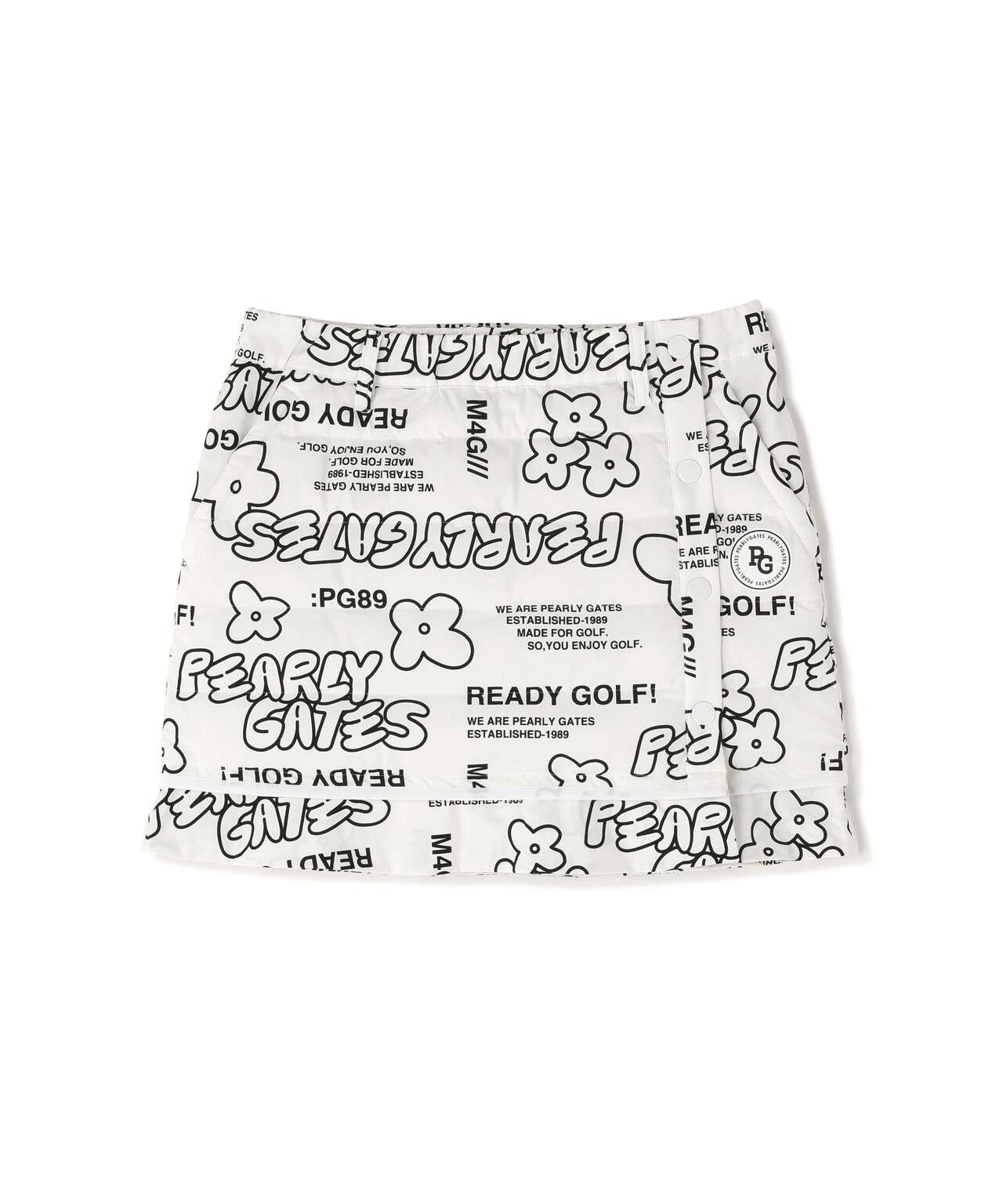 NyストレッチBIGリップストップ中綿ラップ風スカート ＜ロゴ×花柄＞